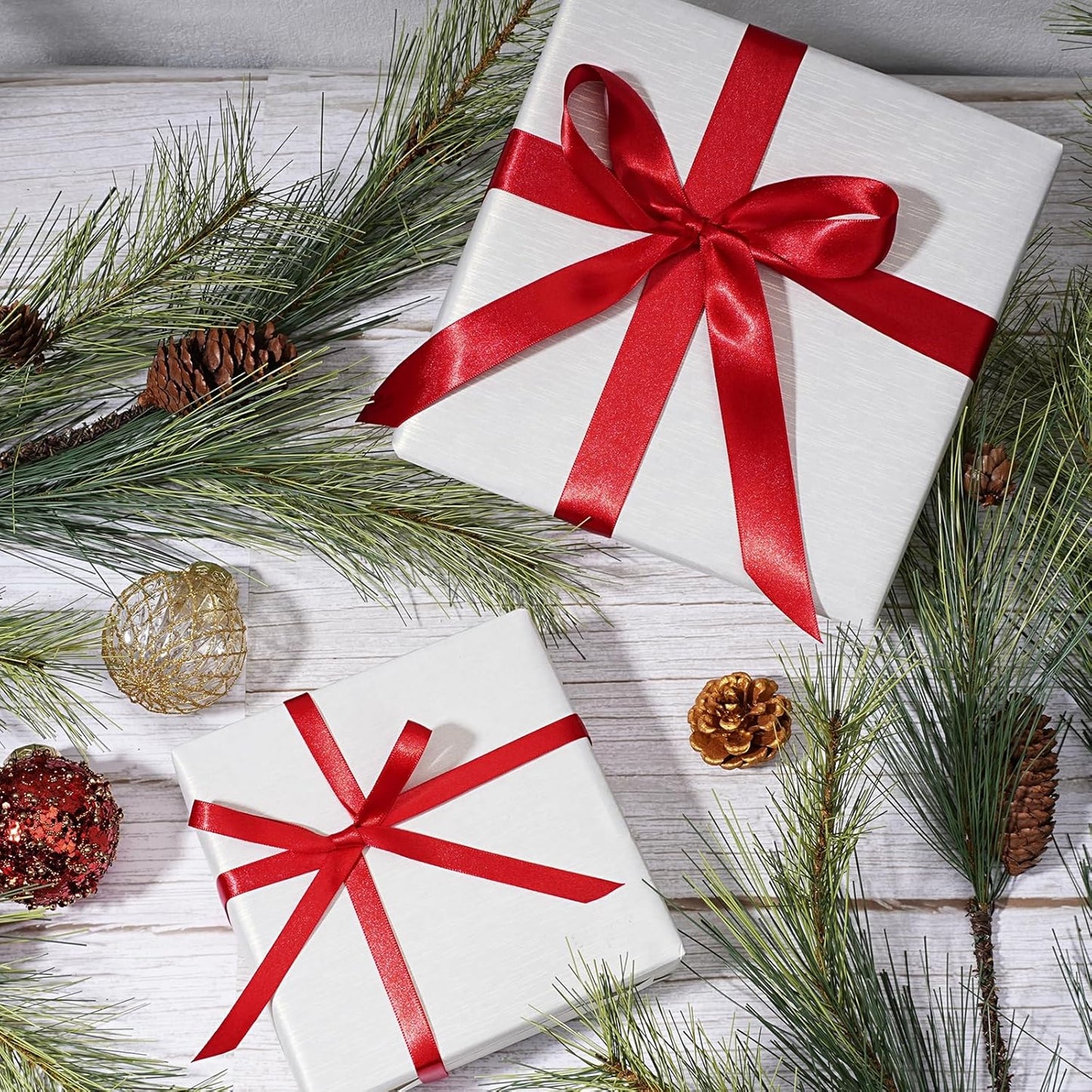 LaRibbons Bright Red Satin Ribbon 1 Inch 25 Yards Luxury Double Faced Red Ribbon for Gift Wrapping Flower Bouquet Crafts Wedding Party Christmas Decoration