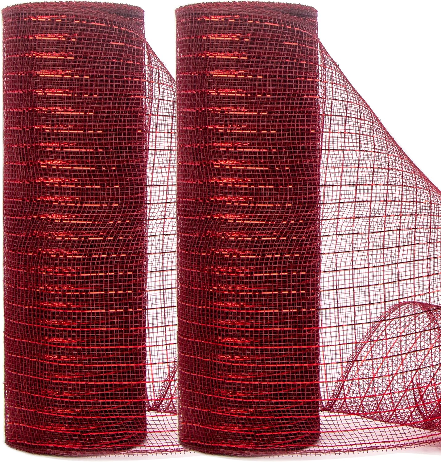 Ribbli 2 Rolls Cranberry Burgundy Mesh Ribbon,10 inch x 30 feet(10Yard) Each Roll,Metallic Burgundy with Cranberry Red Foil,Use for Wreath Swags and Decorating