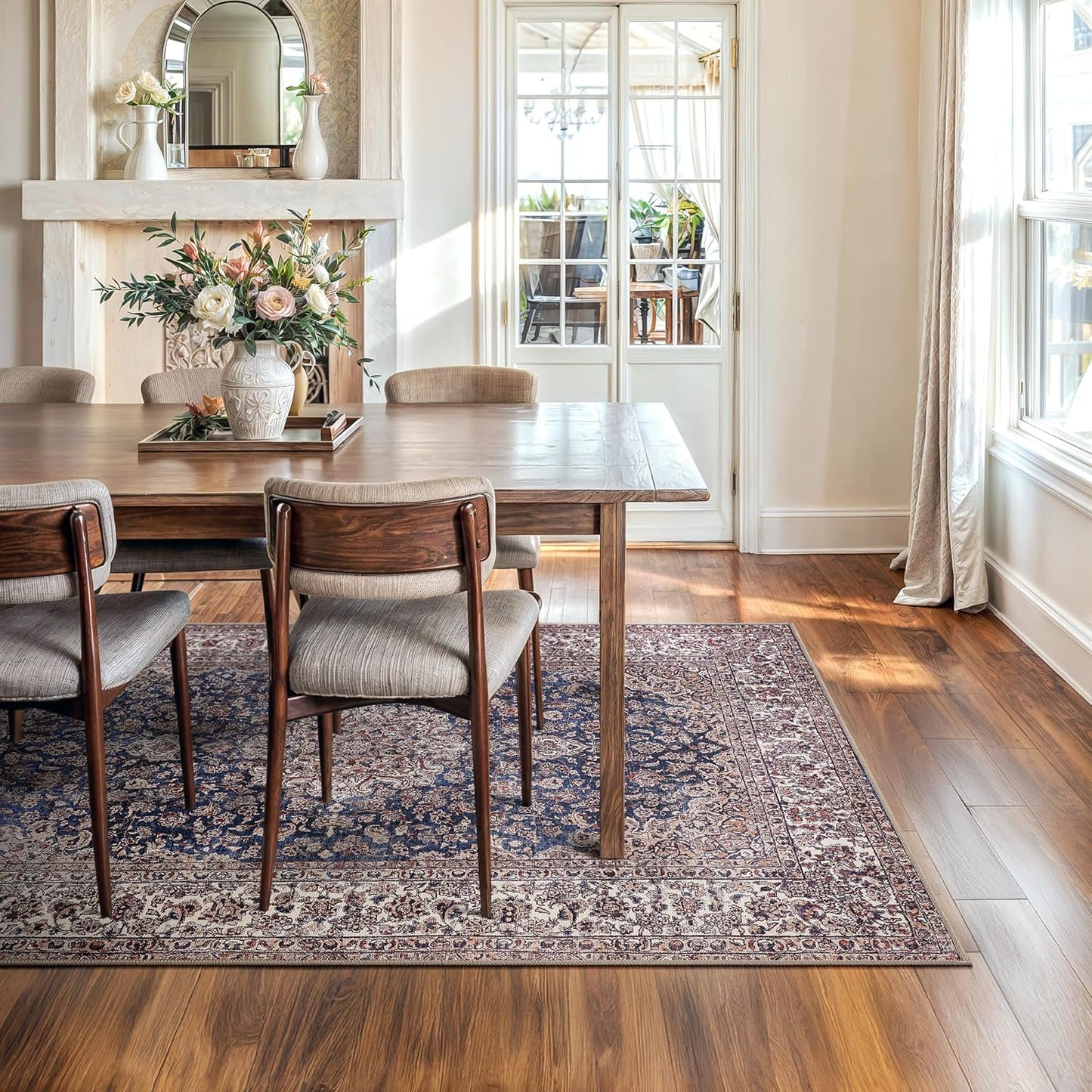 Bloom Rugs Washable Non-Slip 6' x 9' Rug - Dark Blue/Beige Traditional Medallion Area Rug for Living Room, Bedroom, Dining Room, and Kitchen - Exact Size: 6' x 9'