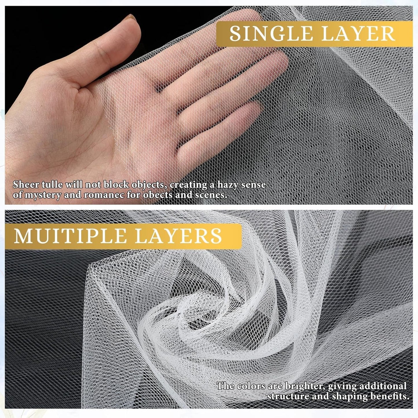 Timgle Tulle Fabric Rolls Bulk 54 Inch by 100 Yards (300 Ft) Tulle Ribbon Netting Fabric Spool Bolt for DIY Crafts Tutu Skirt Christmas Baby Shower Birthday Party Wedding Decorations(White)