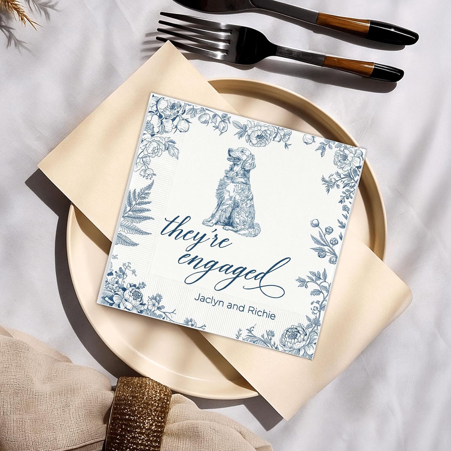 Luxury Personalized Dog Wedding Napkins, Custom Wedding Cocktail Napkins, Beverage Luncheon Cocktail Bar Napkin For Reception, Napkin for Pet Lovers, Engagement Party, Bridal Shower