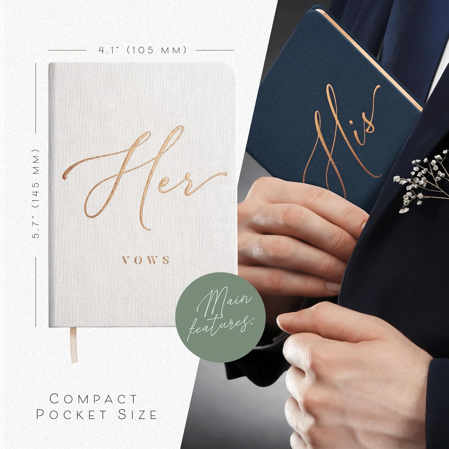 ARTESORI Vow Books His and Hers - Linen Wedding Vow Books Perfect as Bride & Groom Gifts, Wedding Registry Ideas - His & Hers Gifts Wedding Vow Book - Wedding Essentials & Accessories (White & Navy)