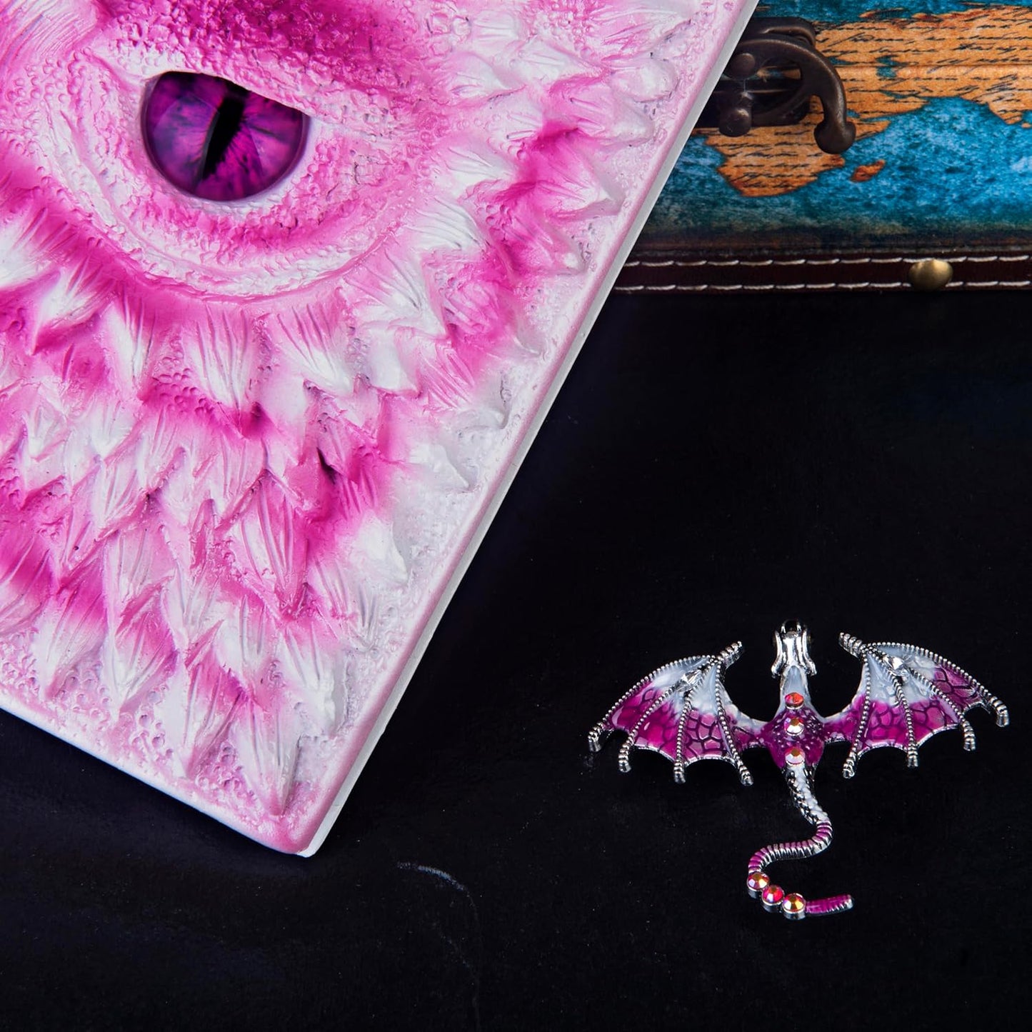 3D Dragon Eye Embossed Journal,Resin Engraving Notebook,Dnd notebook for Dragon Lovers ,Blank Paper,Hardcover Travel Notepad for Writing,Sketchbook,Collection,Gift,Decoration A4 and A5 Size (A5-Rose with brooch)