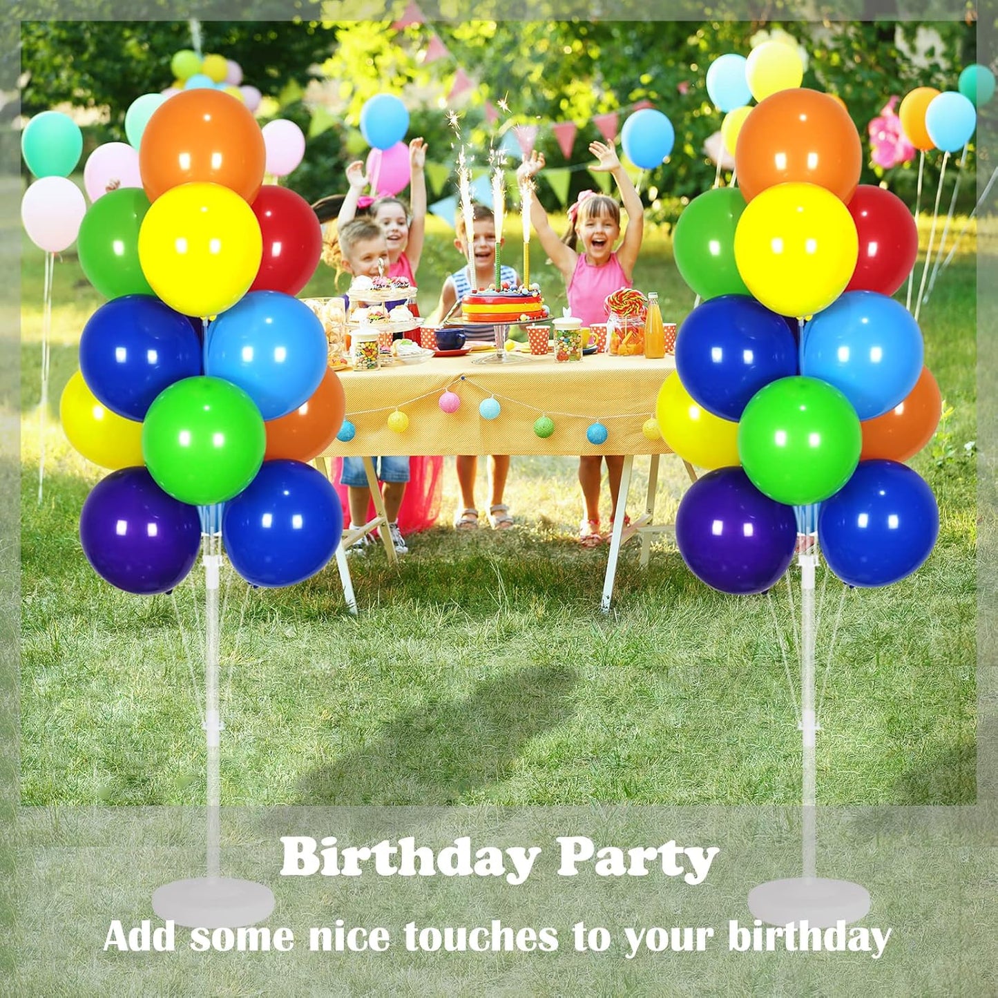 Balloon Column Kit Set of 2 With Assorted Rainbow Balloons Included - Balloon Tower with Stand, Base, and Pole,Backdrop Decoration for Wedding, Baby Shower, Birthday Party, or Bachelorette Parties