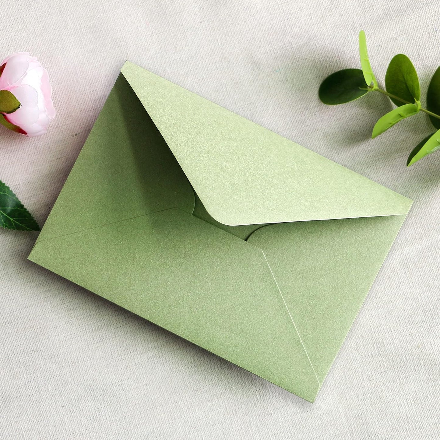 PONATIA 50 PCS/Pack A7 Envelopes, 5.25 x 7.48'' Sage Green Envelopes For 5 x 7'' Weddings Invitation Cards, Christmas Gift Cards, Acrylic Invitations, Photos and Any 5x7 Inserts