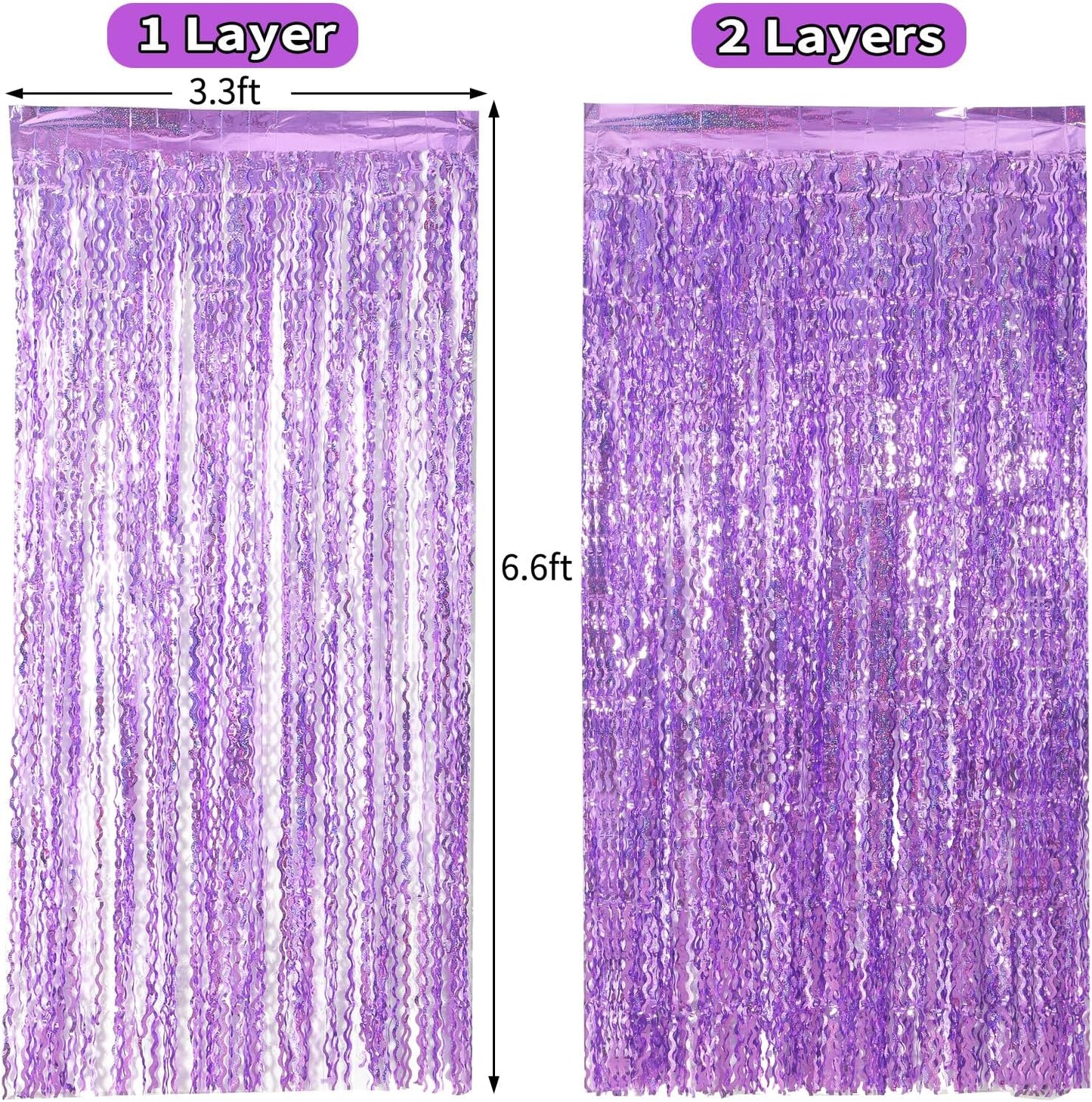 4 Pack Sparkle Wavy Purple Tinsel Curtain Party Backdrop - 3.3X6.6ft Foil Fringe Curtain Party Photo Booth Streamers for Mermaid Euphoria Themed Decorations