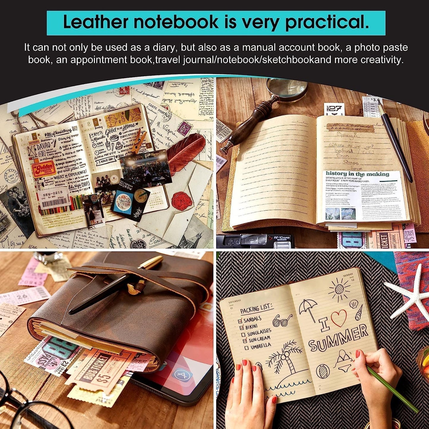 Leather Journal -, A5 Size Notebook 6x8.1 Inch, Genuine Leather Journals for Writing, Vintage Style, Ideal for Men and Women, Artists, Travelers, Grey