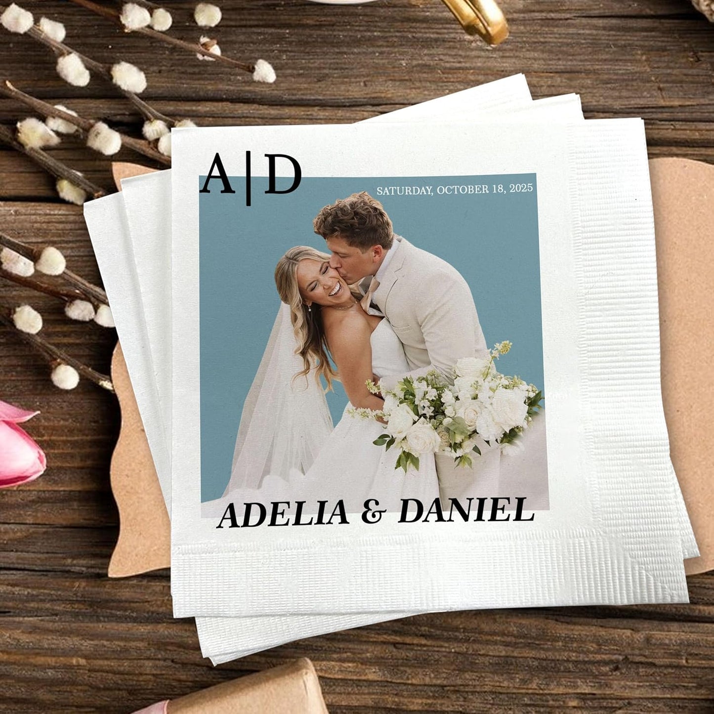 Luxury Personalized Wedding Napkins, Custom Photo Napkin with Text, Custom Cocktail Napkins Wedding, Beverage Luncheon Cocktail Paper, Napkin for Engagement Party, Bridal Shower