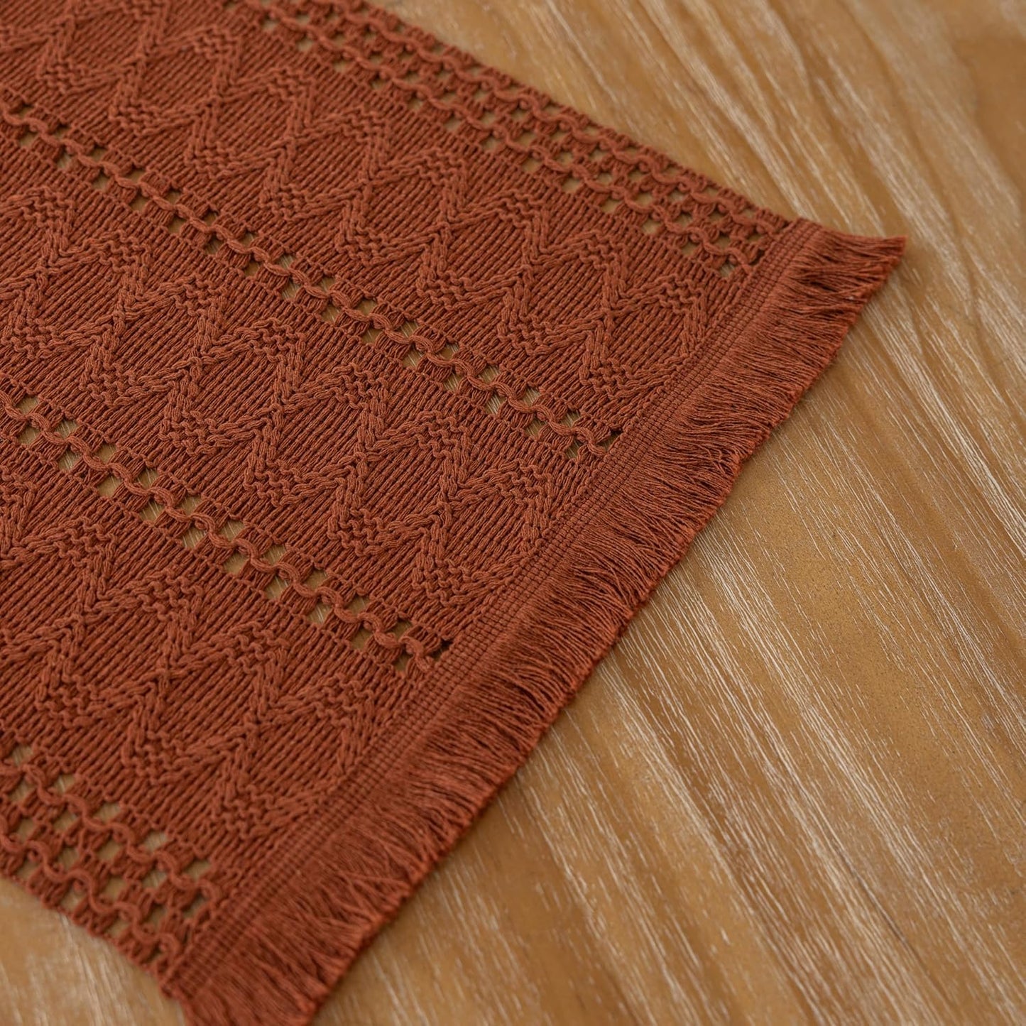 Boho Rust Table Runner for Home Decor 12x48 Inches Farmhouse Macrame Burlap Jute Rustic Dining Kitchen Centerpiece Bohemian Decor French Country Baby Bridal Shower Decorations