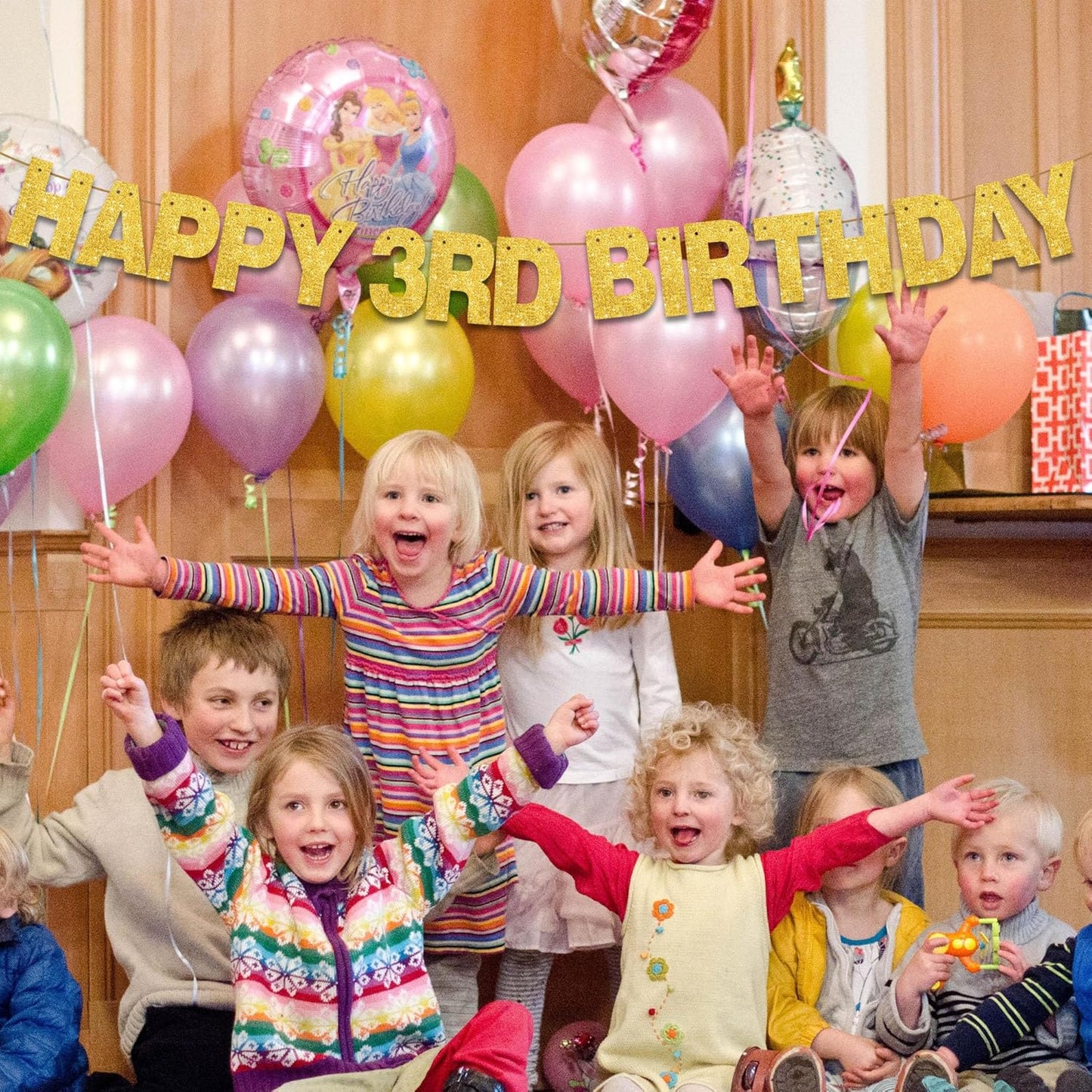 BEISHIDA 116 PCS A-Z Glitter Gold DIY Letter Banner Kit Make Your Own Banner,Including 111 Letters and Numbers 3 Rope and 2 Threading Device,Customized for Birthday Graduation Wedding Party Decor