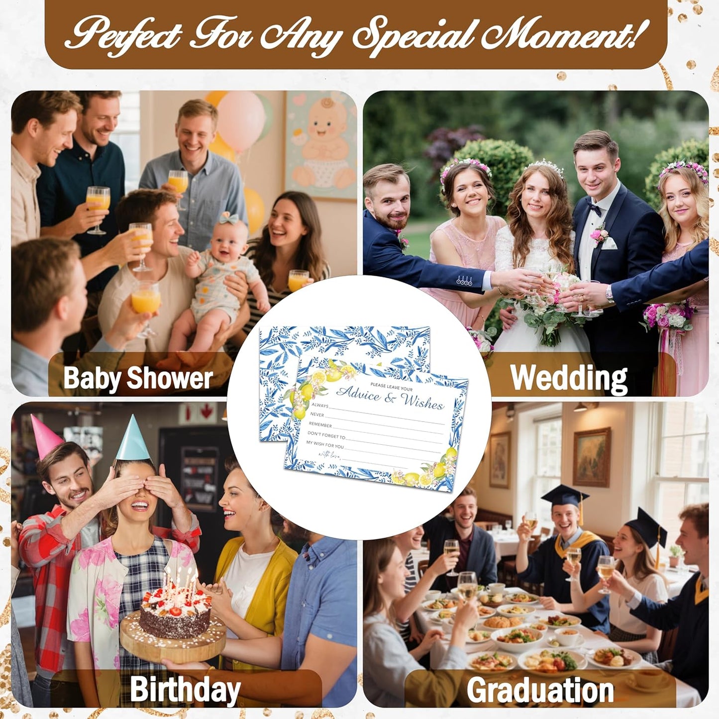 Advice And Wishes Cards (25pcs), Mediterranean Lemon Advice Cards For Mr And Mrs, Bride And Groom, New Parents, Bridal Shower, Baby Shower, Engagement, Wedding, Bachelorette Party Games Decor -A04