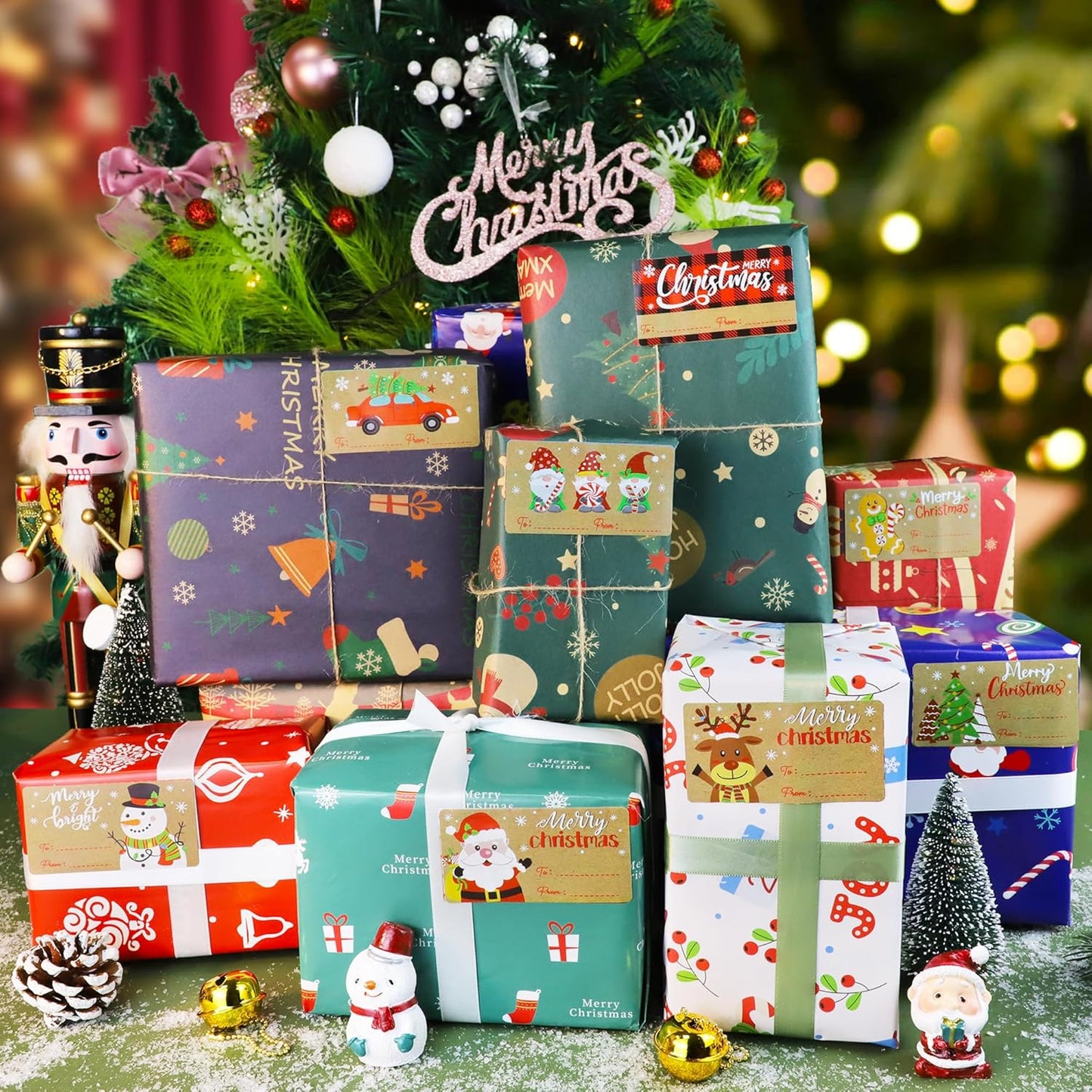 500 PCS Vintage Christmas Gift Tags,Christmas Name Tags Stickers Roll, Self-Adhesive Christmas Labels for Presents Boxes, Gift Bags,Xmas Holiday Wrapping Paper Christmas Decorations