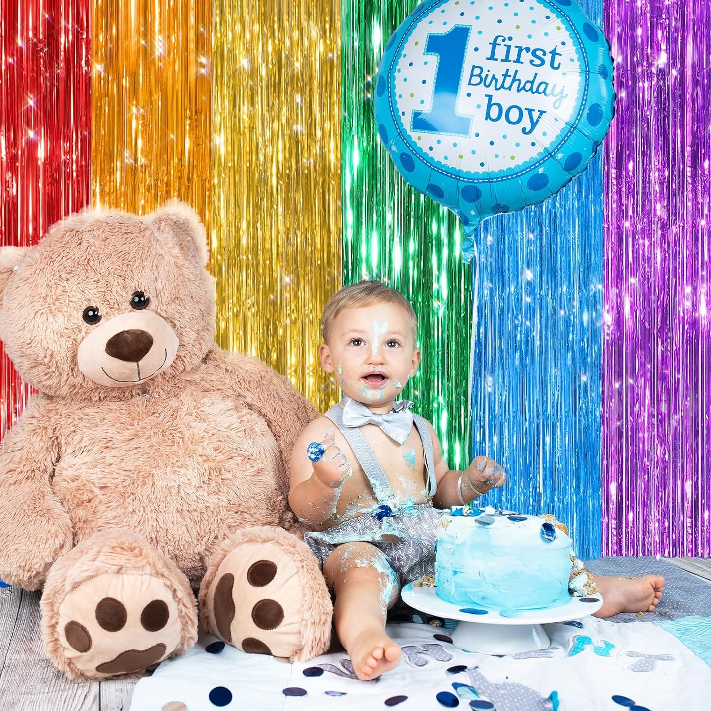 2Pack Rainbow Foil Fringe Curtains Backdrop Decorations, Rainbow Metallic Tinsel Foil Streamers Curtain Photo Booth Background for Birthday Wedding Engagement Bridal Shower Unicorn Party Decorations