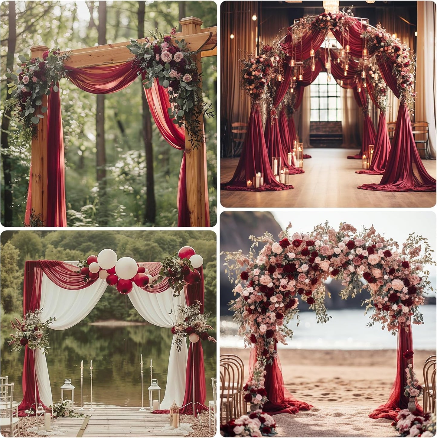 Wedding Arch Draping Fabric 2 Panels 28.7" x 20FT Burgundy Sheer Chiffon Backdrop Drapes for Wedding Ceremony Birthday Party Bridal Shower Outdoor Decoration