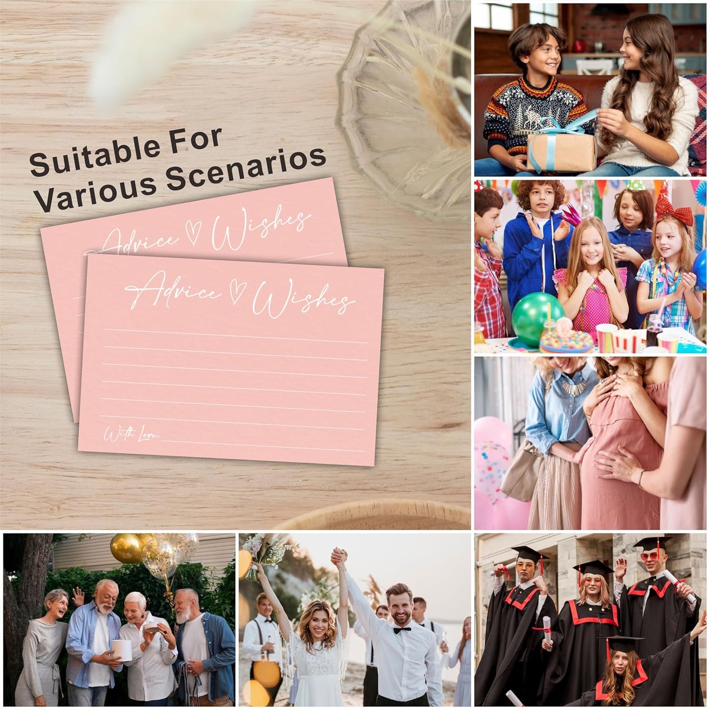 Advice And Wishes Cards, 30 Minimalism Pink Wishes Cards For Wedding, Bridal Shower, Advice And Wishes For The Mr And Mrs, Baby Shower, Graduation, Retirement, Anniversary, Party Favor- A05