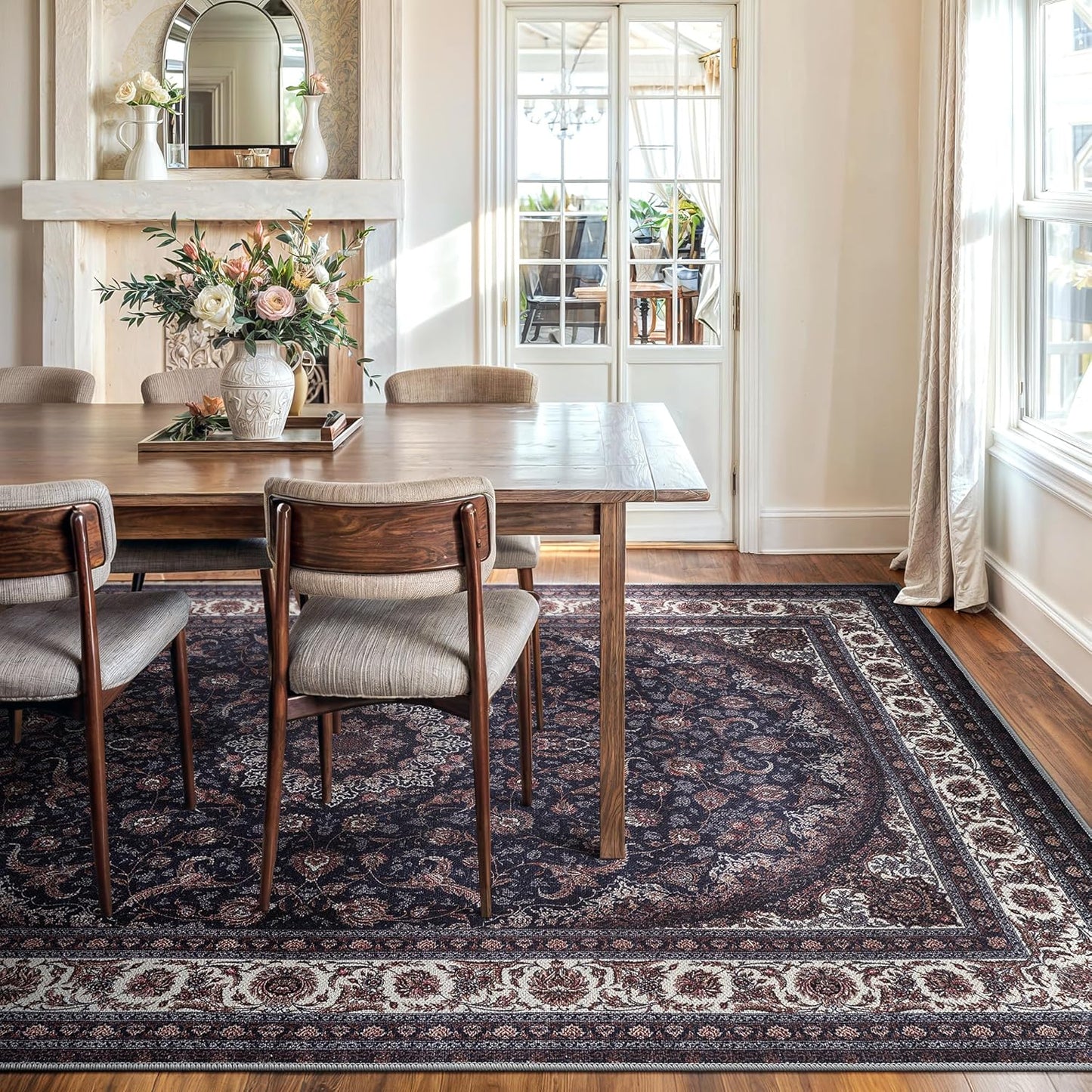 Bloom Rugs Washable Non-Slip 9' x 12' Rug - Navy Traditional Medallion Area Rug for Living Room, Bedroom, Dining Room, and Kitchen - Exact Size: 9' x 12'