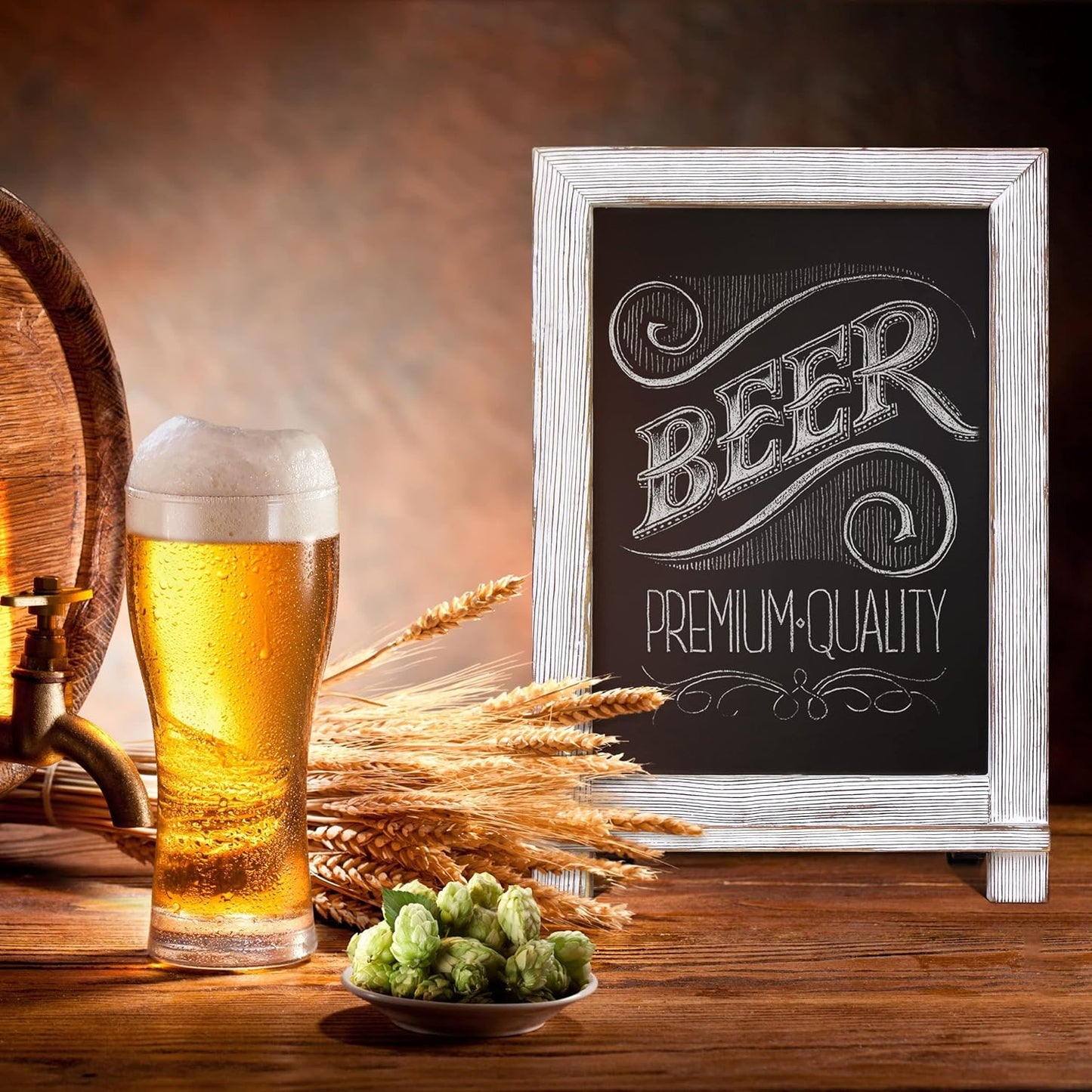 HBCY Creations Rustic Whitewash Tabletop Chalkboard Sign / Hanging Magnetic Wall Chalkboard / Small Countertop Easel / Kitchen Memo Board, 9.5" x 14", for Weddings, Birthdays, Baby Announcements