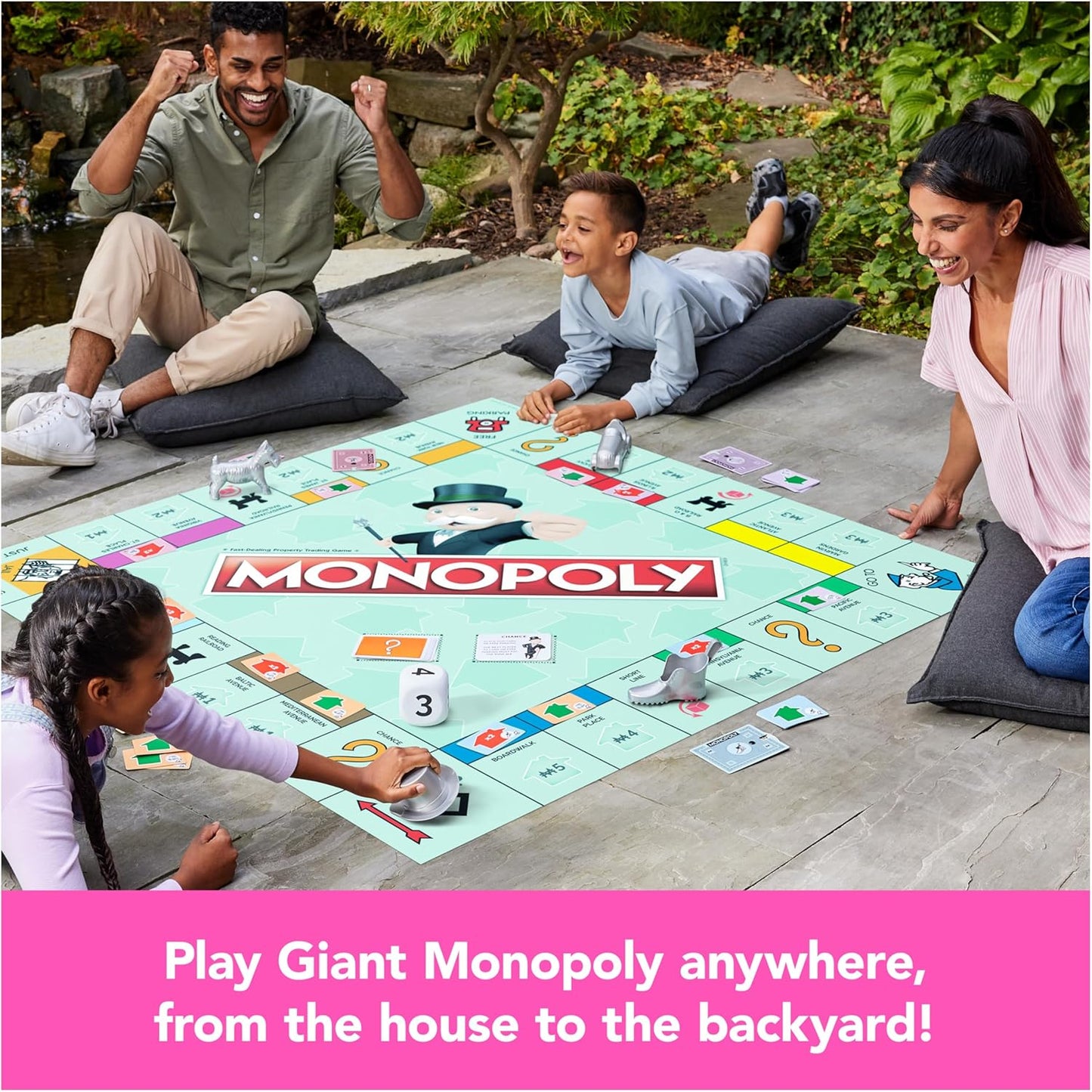 Spin Master Games, Monopoly Giant Edition, Classic Family Board Game for Indoor & Outdoor Play with Oversized Board, Screenless Activity, 2-4 Players, for Ages 6 & Up