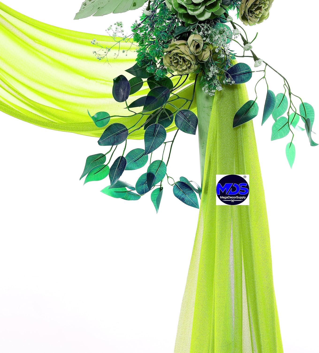 MDS Halloween Chiffon Draping Fabric - 1 Panel, 30" Wide x 75ft Long - Sheer Spooky Arbor & Canopy Drapery for Haunted House Backdrops, Party Ceilings, DIY Costumes & Themed Events - Parrot Green