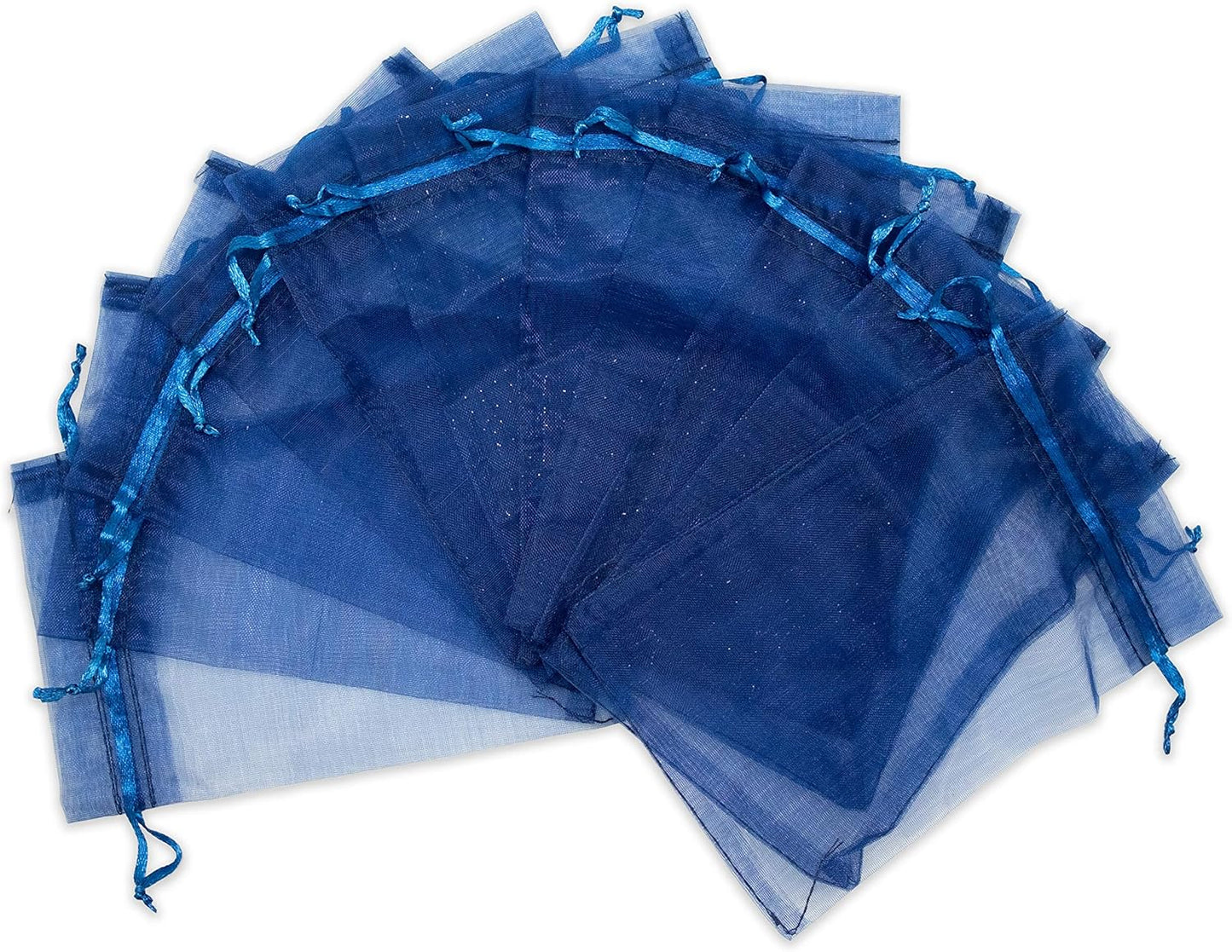 TheDisplayGuys 100-Pack 3x4 Navy Blue Sheer Organza Gift Bags with Drawstring, Jewelry Candy Treat Wedding Party Favors Mesh Pouch