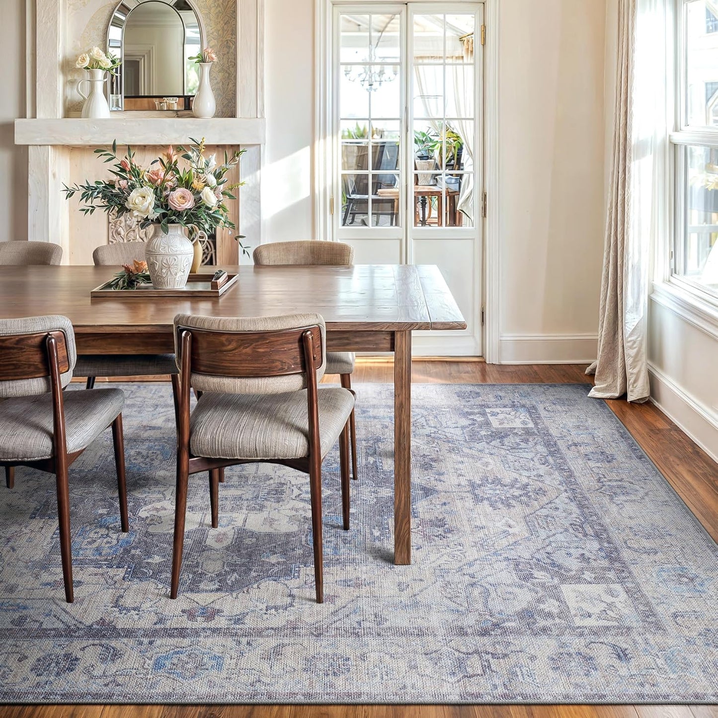 Bloom Rugs Washable Non-Slip 9' x 12' Rug - Blue/Sand Traditional Medallion Area Rug for Living Room, Bedroom, Dining Room, and Kitchen - Exact Size: 9' x 12'