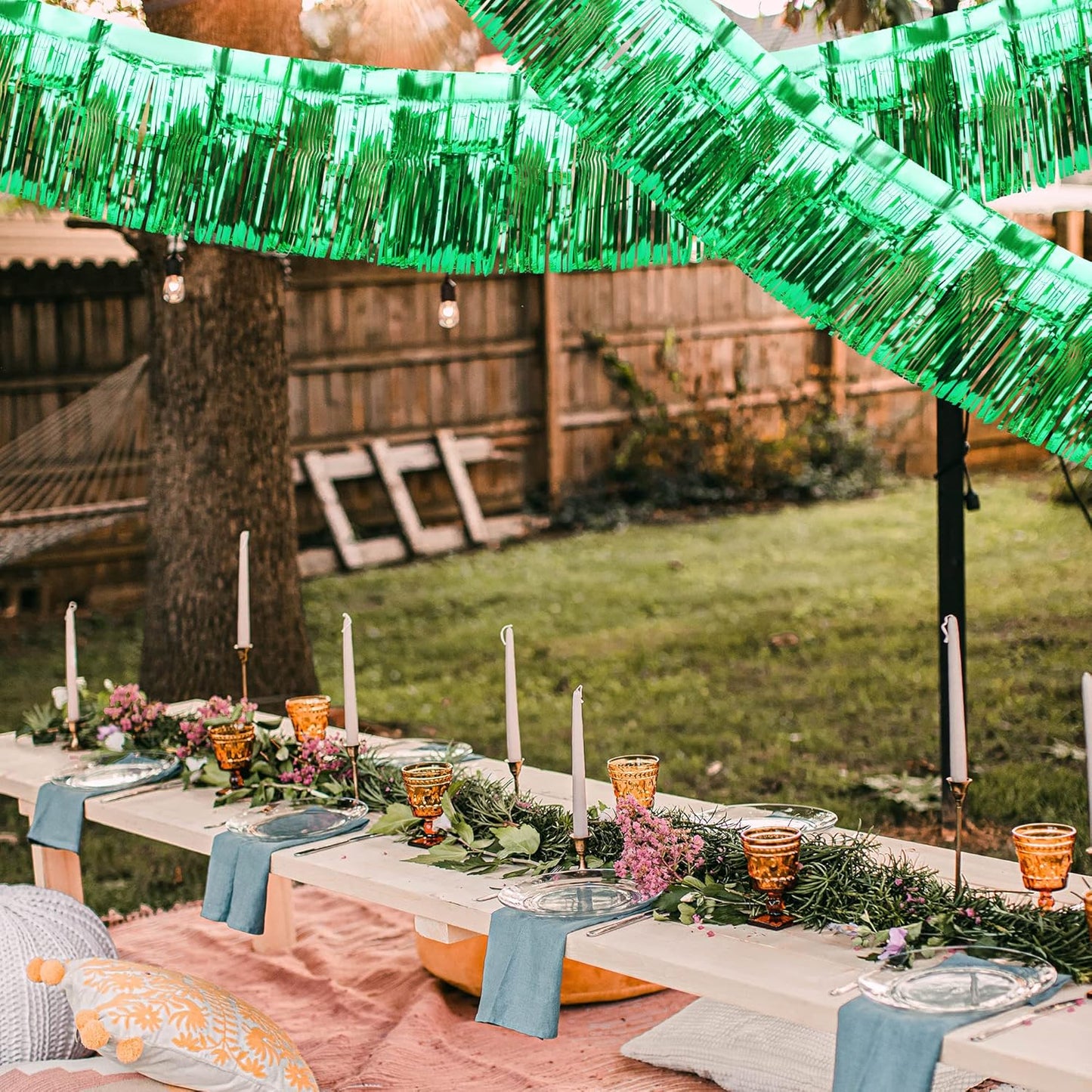 4 Pack Float Fringe Curtains, Metallic Foil Fringe Garland Shiny Tassel Foil Float Parade Float Decorations for Trailer Car Graduation Homecoming Outdoor Indoor St Patrick's Party (Green)