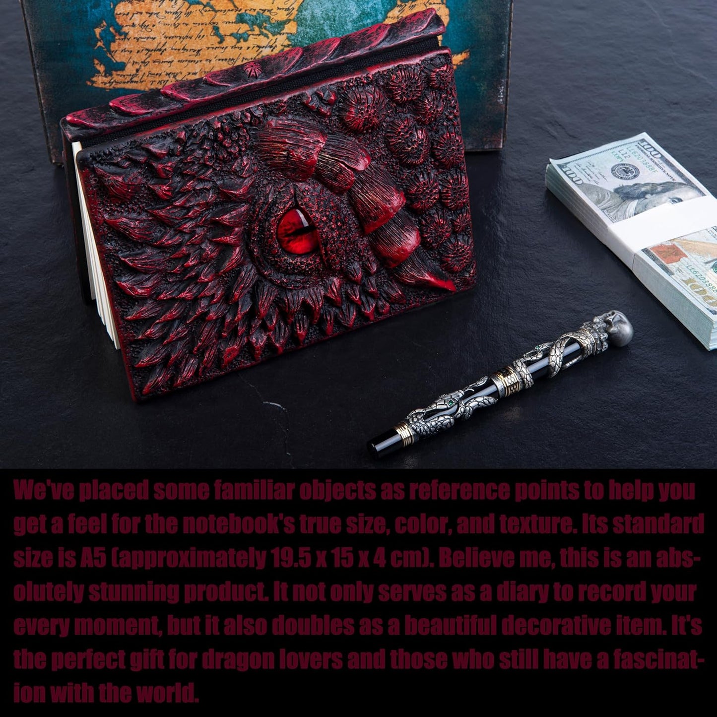 3D Dragon Eye Embossed Journal,Resin Engraving Notebook,Dnd notebook for Dragon Lovers ,Blank Paper,Hardcover Travel Notepad for Writing,Sketchbook,Collection,Gift,Decoration A4 and A5 Size (A5-Red-Lined)