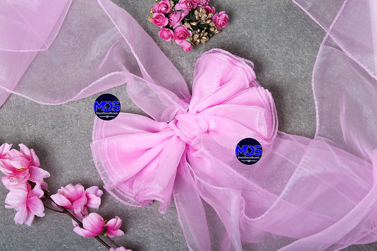 MDS Pack of 200 PCS Organza Chair Sashes Wider Dining Chair Bows Ribbon Tie Back for Wedding Party Birthday Bridal Shower Reception Event Banquet Home Chair Cover Decoration - Pink