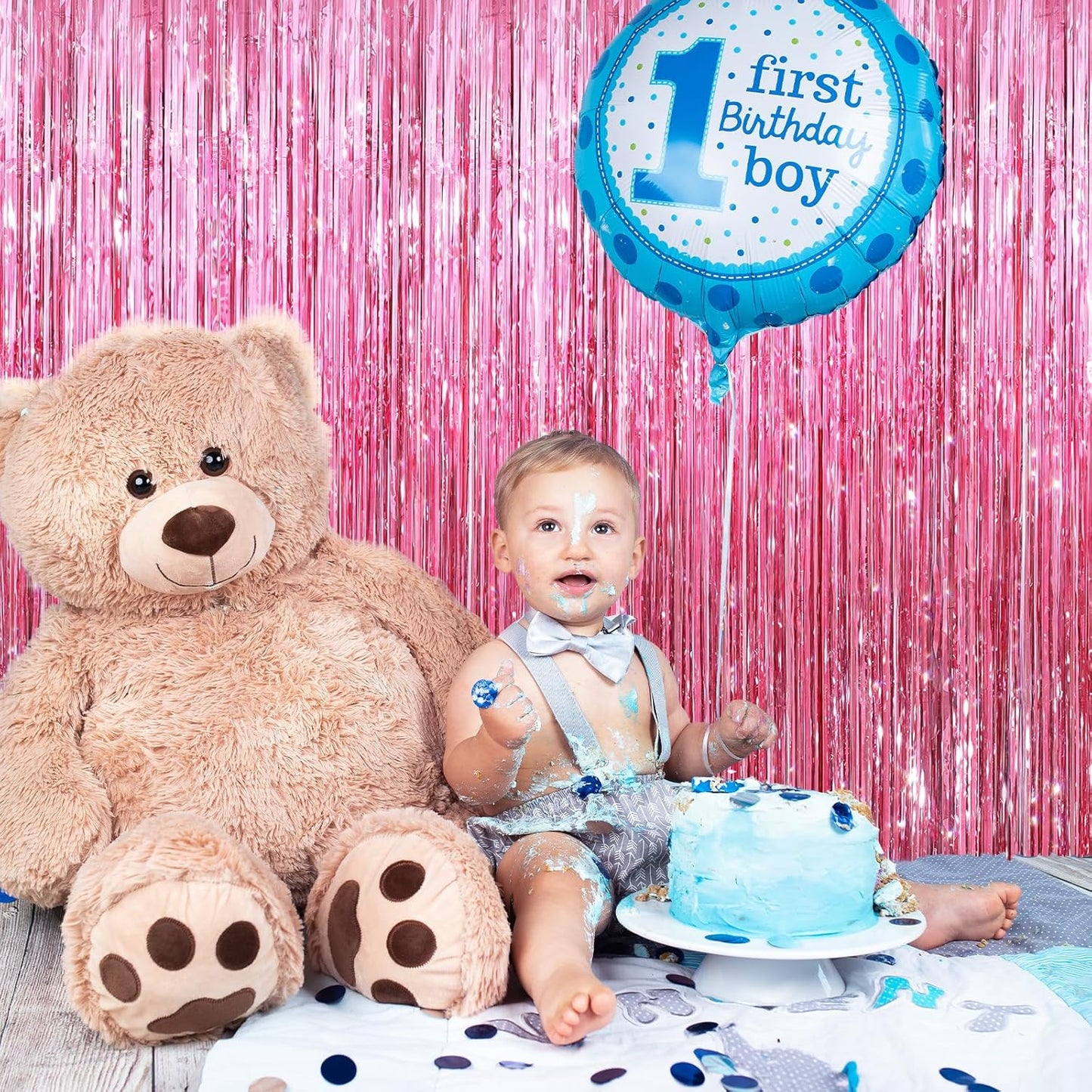 GCB 2 Pack Glitter Foil Curtain Pink Backdrop Streamers Metallic Tinsel Fringe Curtains Photo Booth Props for Birthday Wedding Engagement Bachelorette Christmas Holiday Celebration Party Decorations