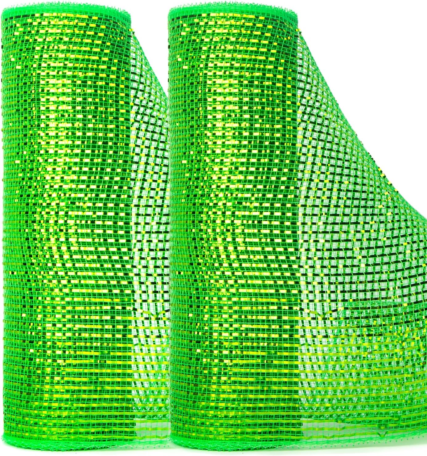 Ribbli 2 Rolls Deep Lime Deluxe Ribbon,10 inch x 30 feet(10Yard) Each Roll,Metallic Lime Green with Green Wide Foil, Use for Wreath Swags and Christmas Decoration