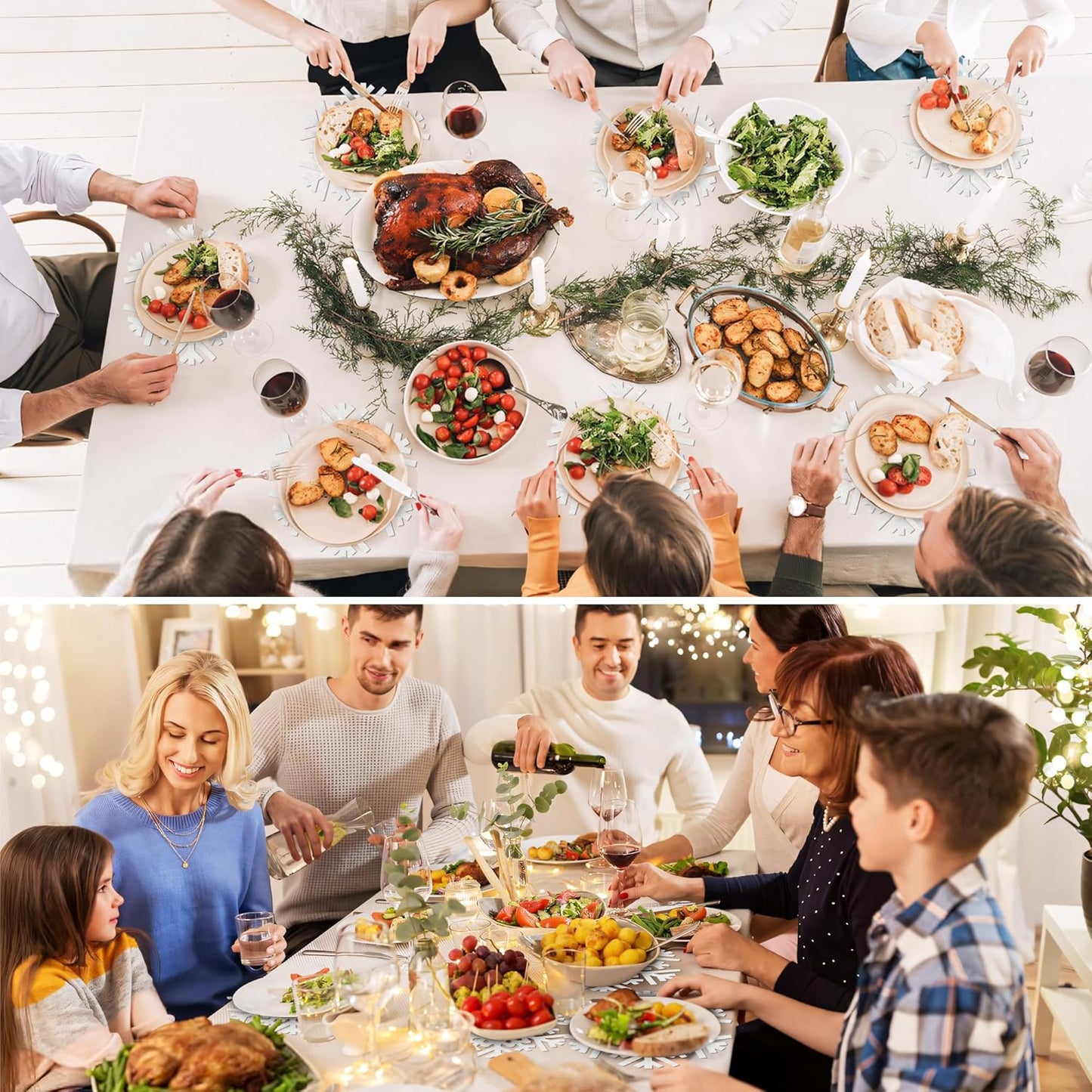 30Pcs Snowflake Paper Placemats Christmas Sliver Glitter Disposable Place Mats Winter Round Sparkle Decorative Table Chargers Xmas Snowflake Decoration for Holiday Festival Dining Tableware