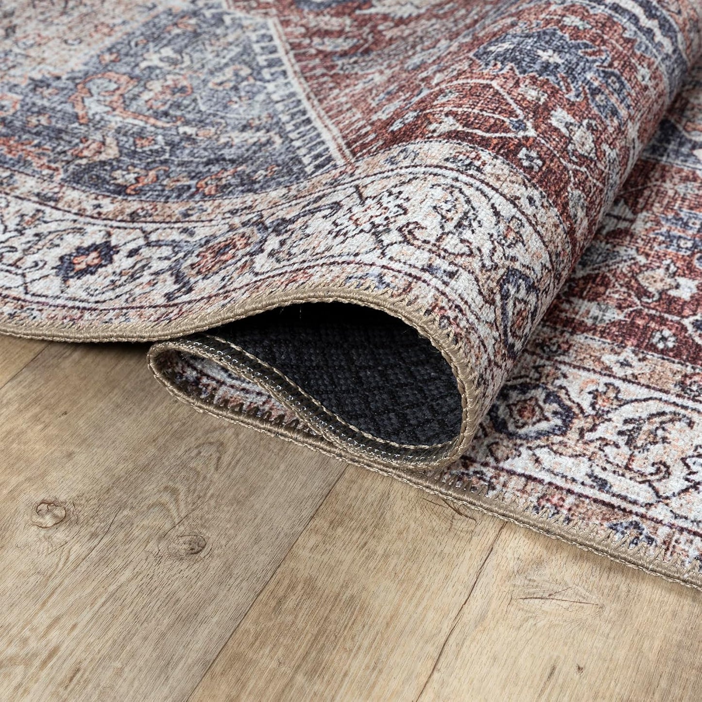 Bloom Rugs Washable Non-Slip 5' x 7' Rug - Red/Blue Traditional Medallion Area Rug for Living Room, Bedroom, Dining Room, and Kitchen - Exact Size: 5' x 7'