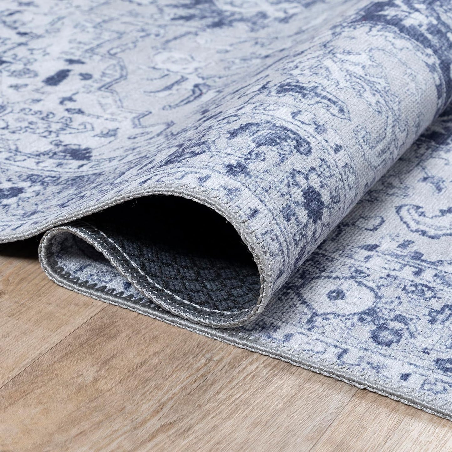 Bloom Rugs Washable Non-Slip 4' x 6' Rug - Gray/Blue Traditional Medallion Area Rug for Living Room, Bedroom, Dining Room, and Kitchen - Exact Size: 4' x 6'