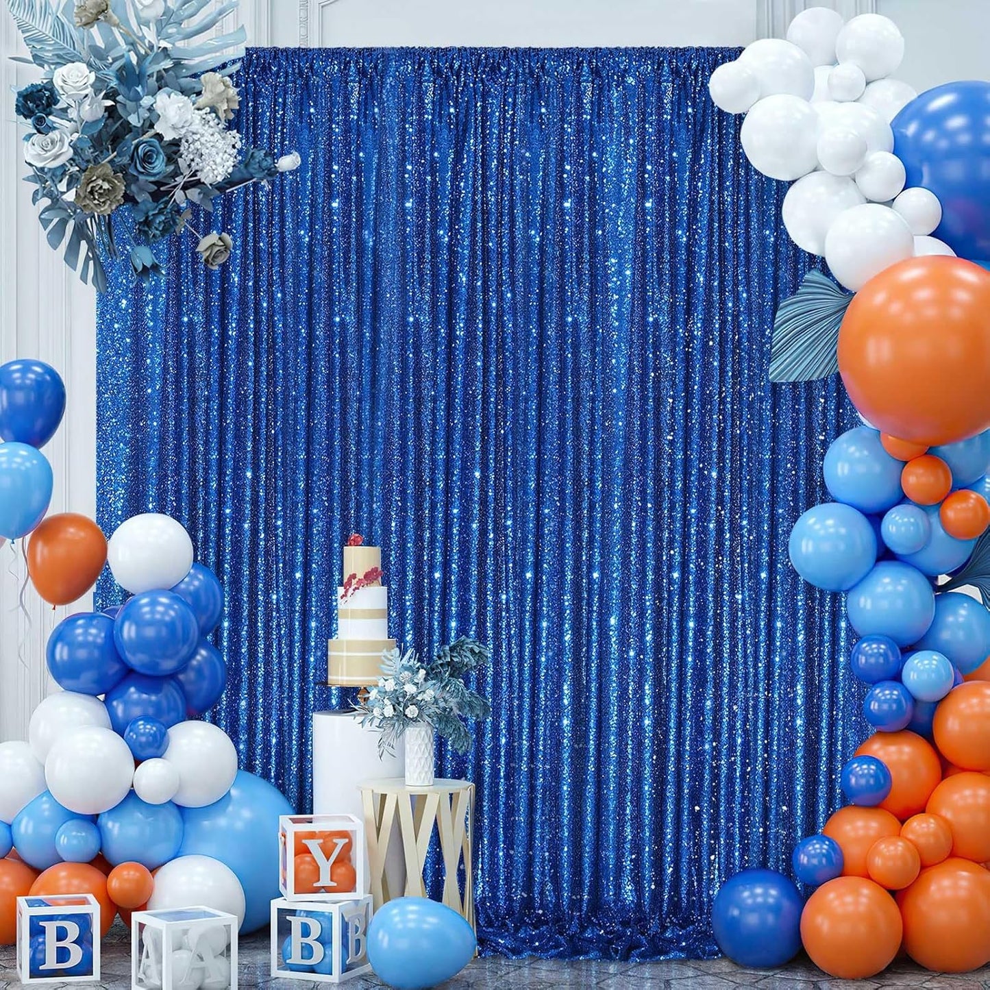 Sequin Backdrop Curtain Royal Blue Party Decorations: Glitter Photography Background 8ftx8ft for Birthday Wedding Baby Shower Photo Backdrop