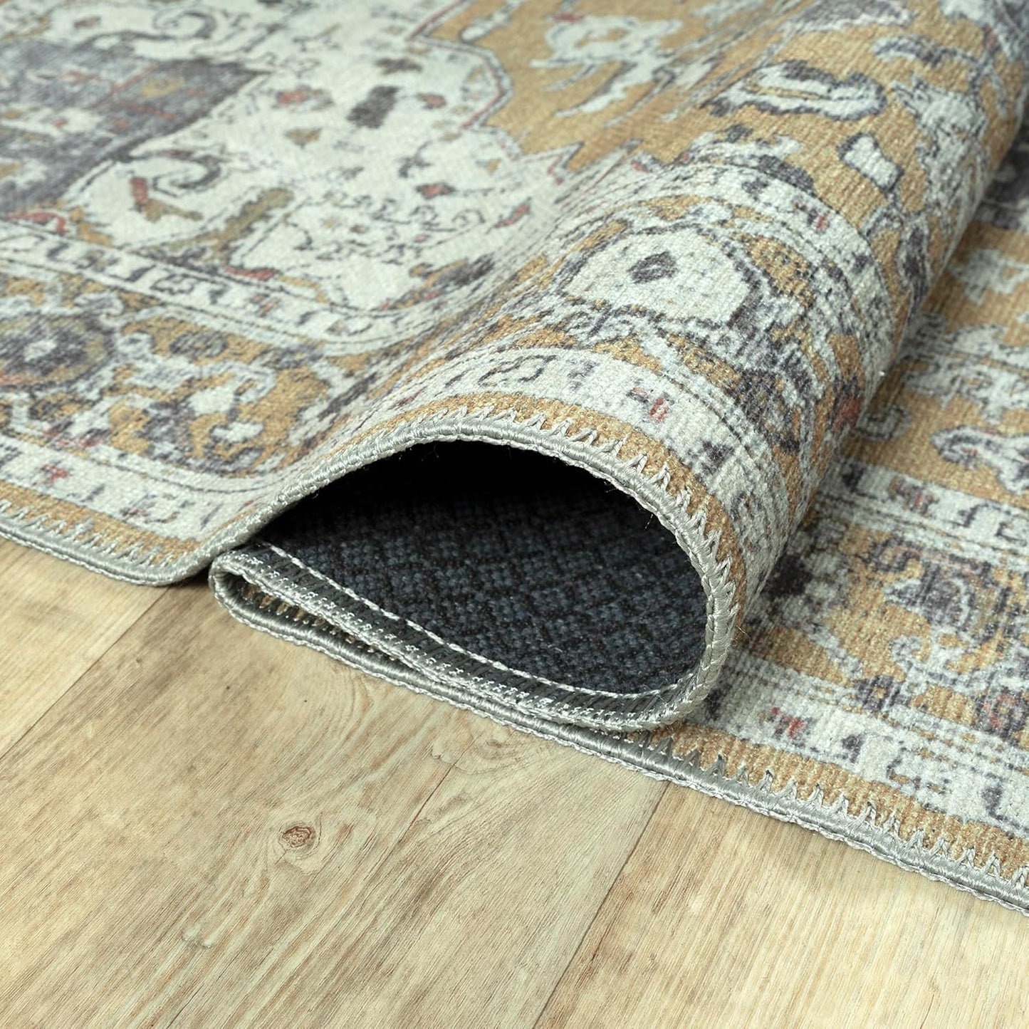 Bloom Rugs Washable Non-Slip 10 ft Runner - Yellow Traditional Medallion Runner for Entryway, Hallway, Bathroom, and Kitchen - Exact Size: 2.5' x 10'