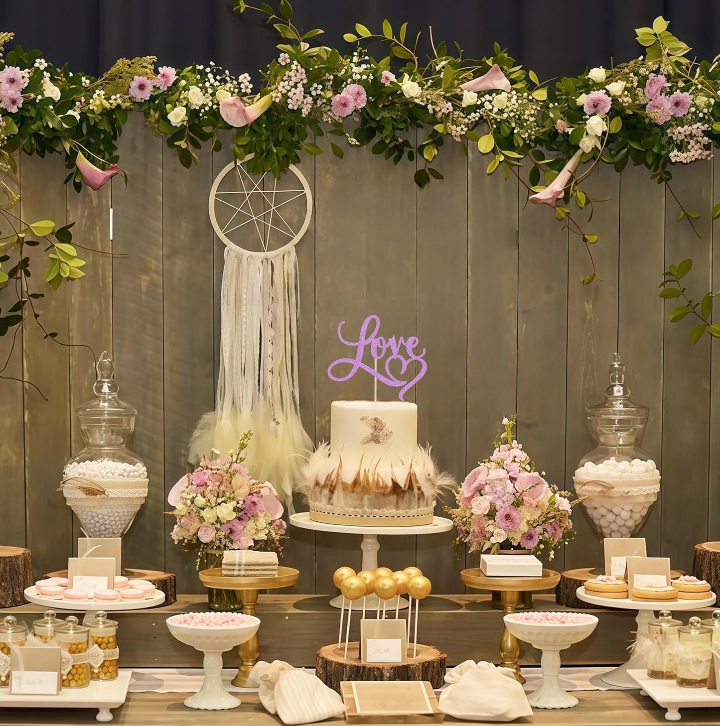 Love Cake Topper - Purple Glitter Paper Wedding Cake Decoration Supplies, Perfect for Bridal Shower/Engagement/Anniversary/Birthday Party