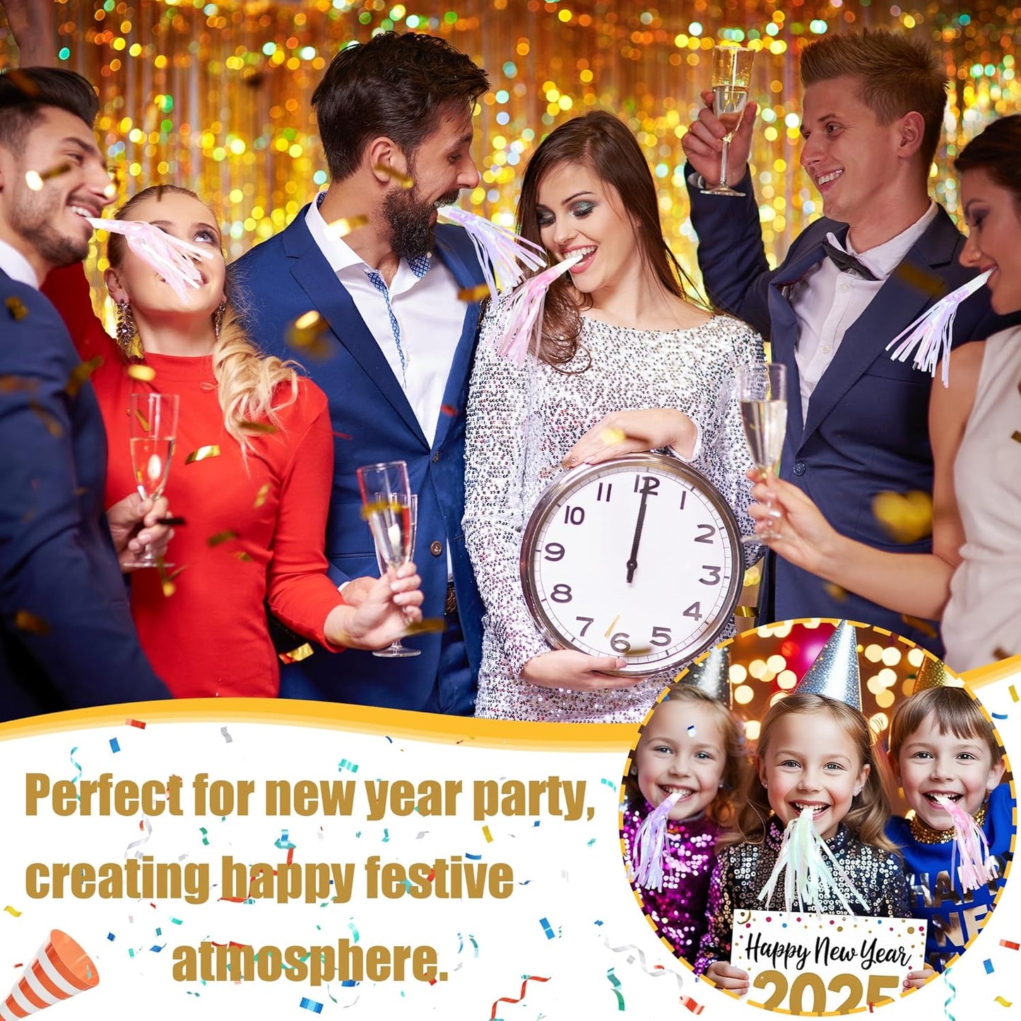 12 Pcs Party Blowers Glitter Noise Makers Metallic Fringed Party Horns for Adults Birthday Graduation New Years Party Favors Supplies