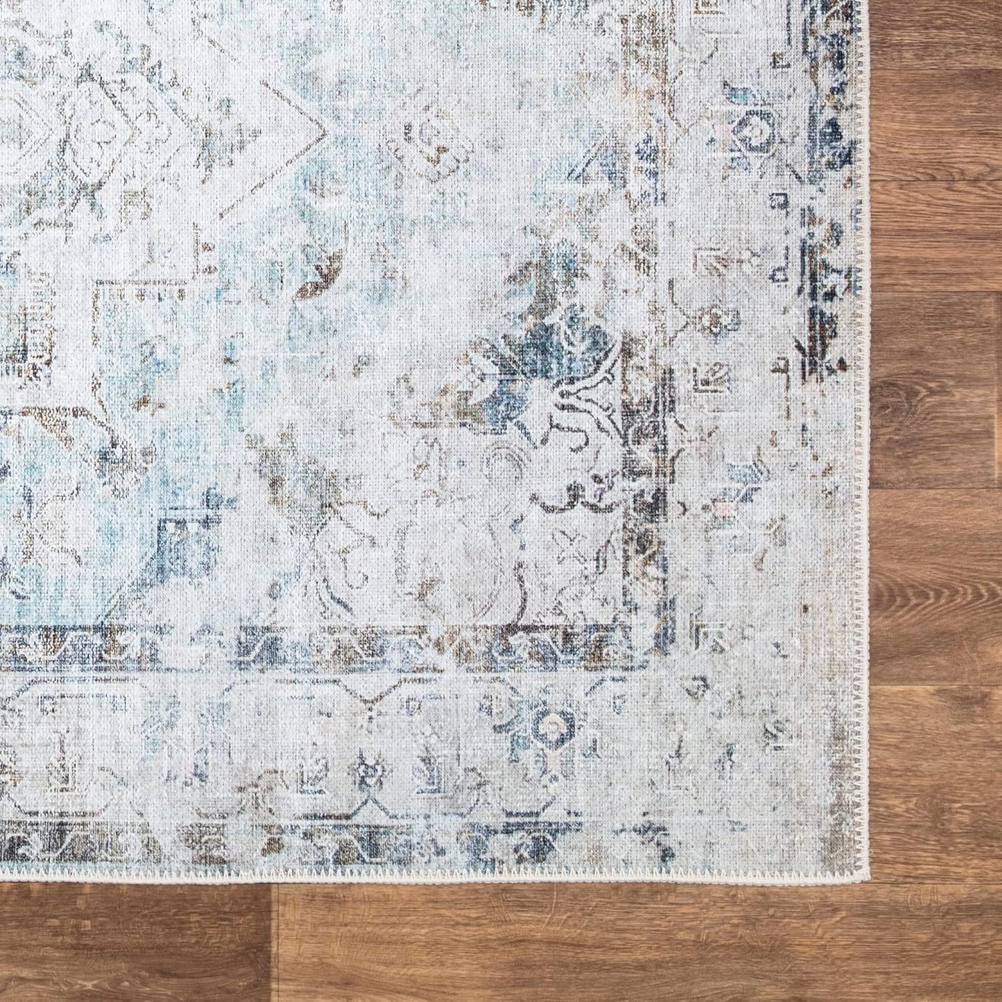 Bloom Rugs Washable Non-Slip 4' x 6' Rug - Beige/Blue Traditional Area Rug for Living Room, Bedroom, Dining Room, and Kitchen - Exact Size: 4' x 6'