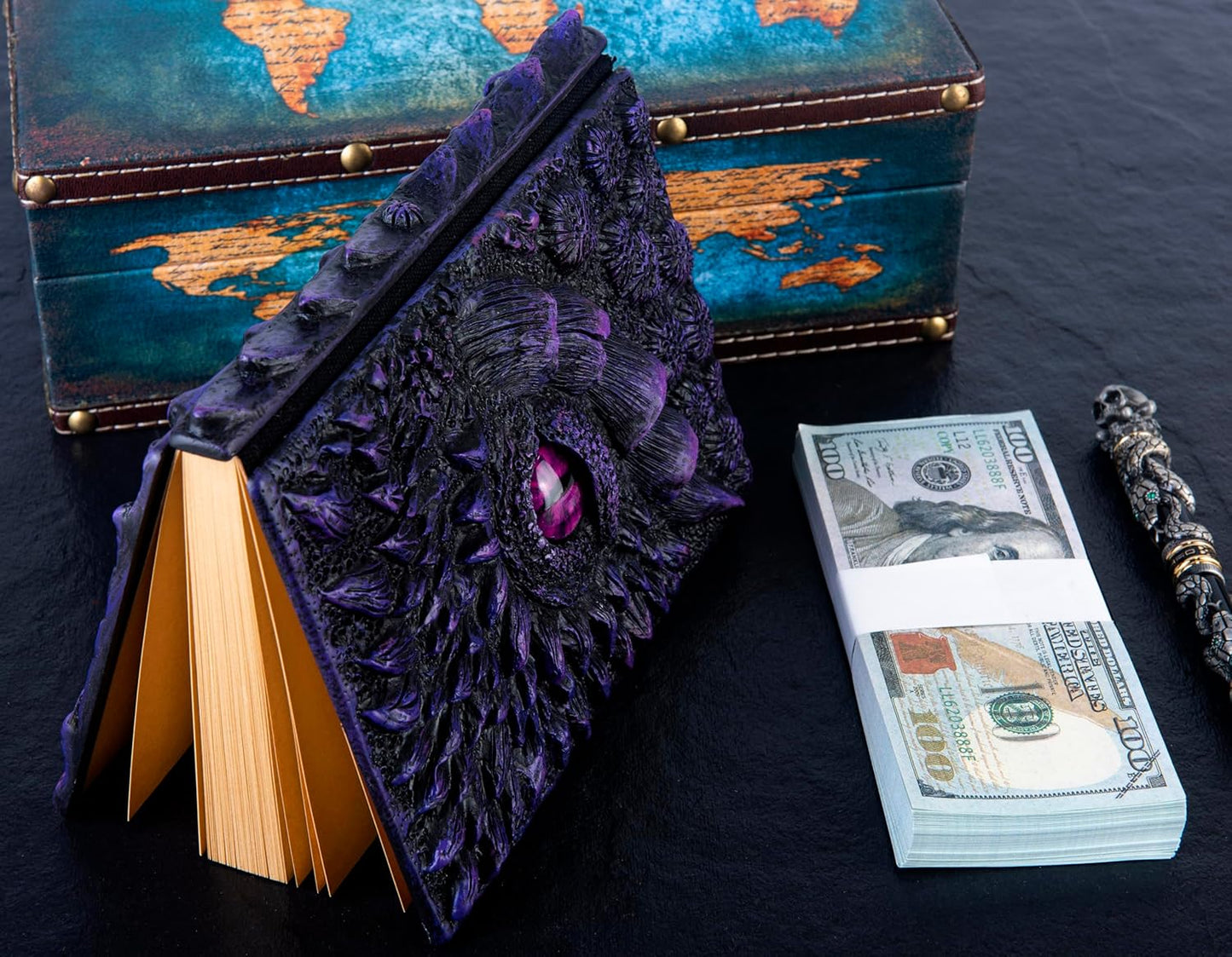 3D Dragon Eye Embossed Journal,Resin Engraving Notebook,Dnd notebook for Dragon Lovers ,Blank Paper,Hardcover Travel Notepad for Writing,Sketchbook,Collection,Gift,Decoration A4 and A5 Size (A5-Dark Purple)