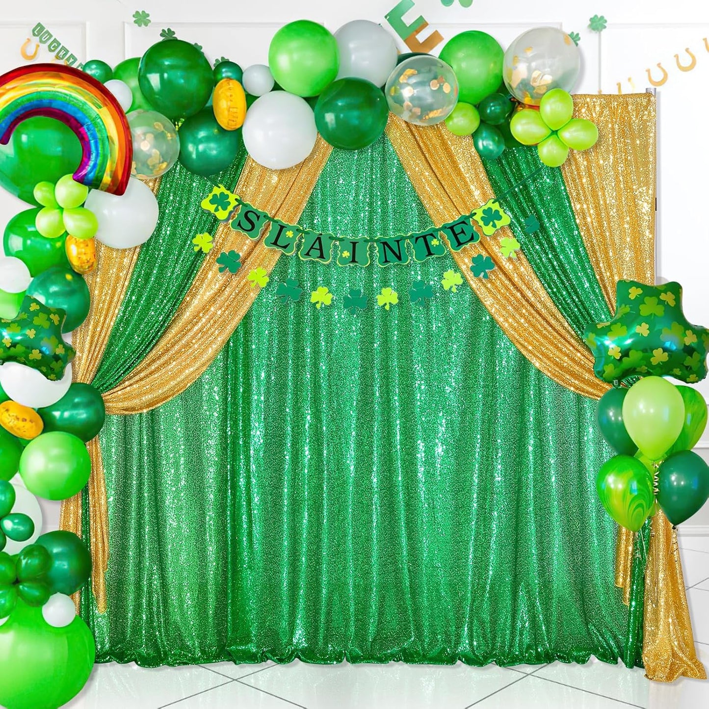 QueenDream Green Sequin Backdrop Curtain Party Backdrop Curtain 8ft x 8ft for Glitter Birthday Wedding Curtains