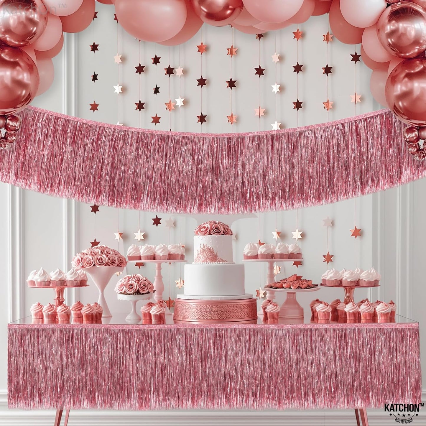 KatchOn, XtraLarge Rose Gold Fringe Banner - Pack of 2 | Rose Gold Backdrop for Bachelorette Party Decorations | Streamers for Birthday Decorations | Fringe Garland for Happy New Year 2026
