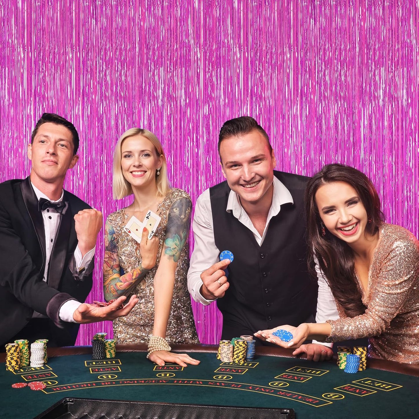 2 Pack Hot Pink Backdrop Curtain, Door Streamers, Party Streamers Decorations Rose Red Birthday Wedding Decorations Foil Fringe Photo Backdrop Party Supplies Fiesta Grad Theme Christmas Decorations