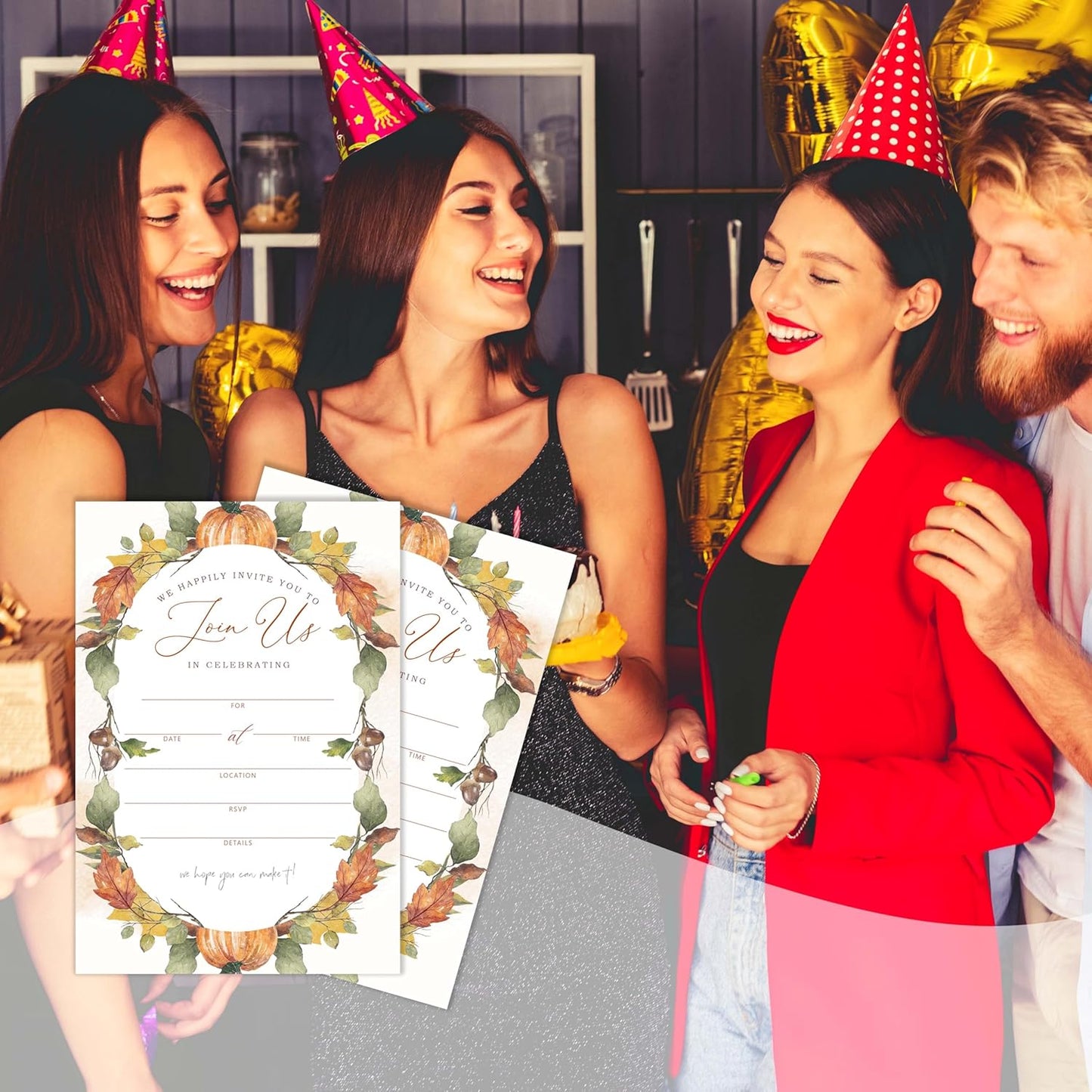 Join Us In Celebrating - Fall Invitation Cards with Envelopes Pack of 20 (4"x6") - Pumpkin Leaf Autumn Themed Invitations for Baby Shower, Wedding, Bridal Shower, Baptism, etc.(152)