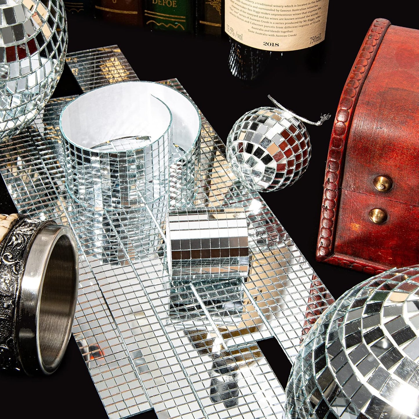 PP OPOUNT 4720 PCS Disco Ball Tiles, 5 x 5 mm Self-Adhesive Mirror Tiles for DIY Disco Balls, Mini Glass Tiles for Art Collage, Indoor Outdoor Craft Decoration(Silver)