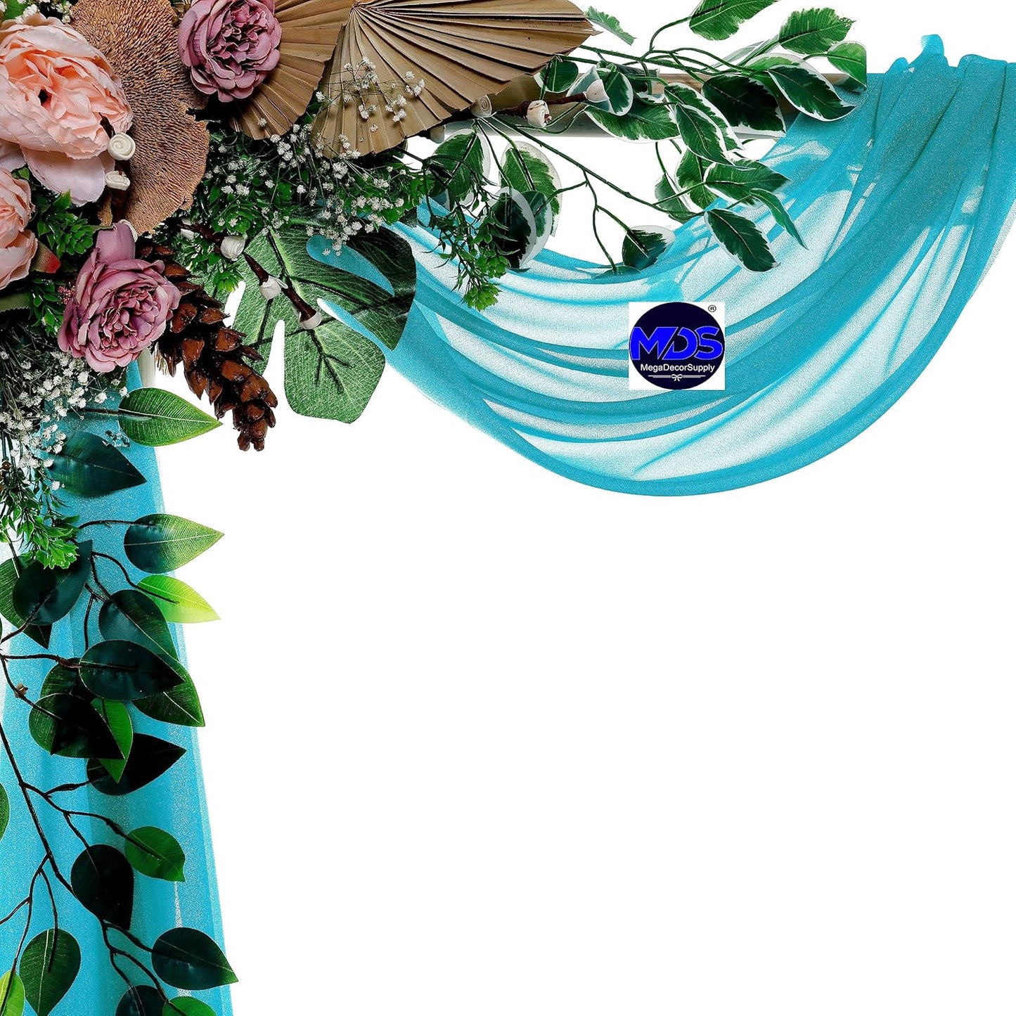 MDS Halloween Chiffon Draping Fabric - 2 Panel, 30" Wide x 50ft Long - Sheer Spooky Arbor & Canopy Drapery for Haunted House Backdrops, Party Ceilings, DIY Costumes & Themed Events - Peacock Blue