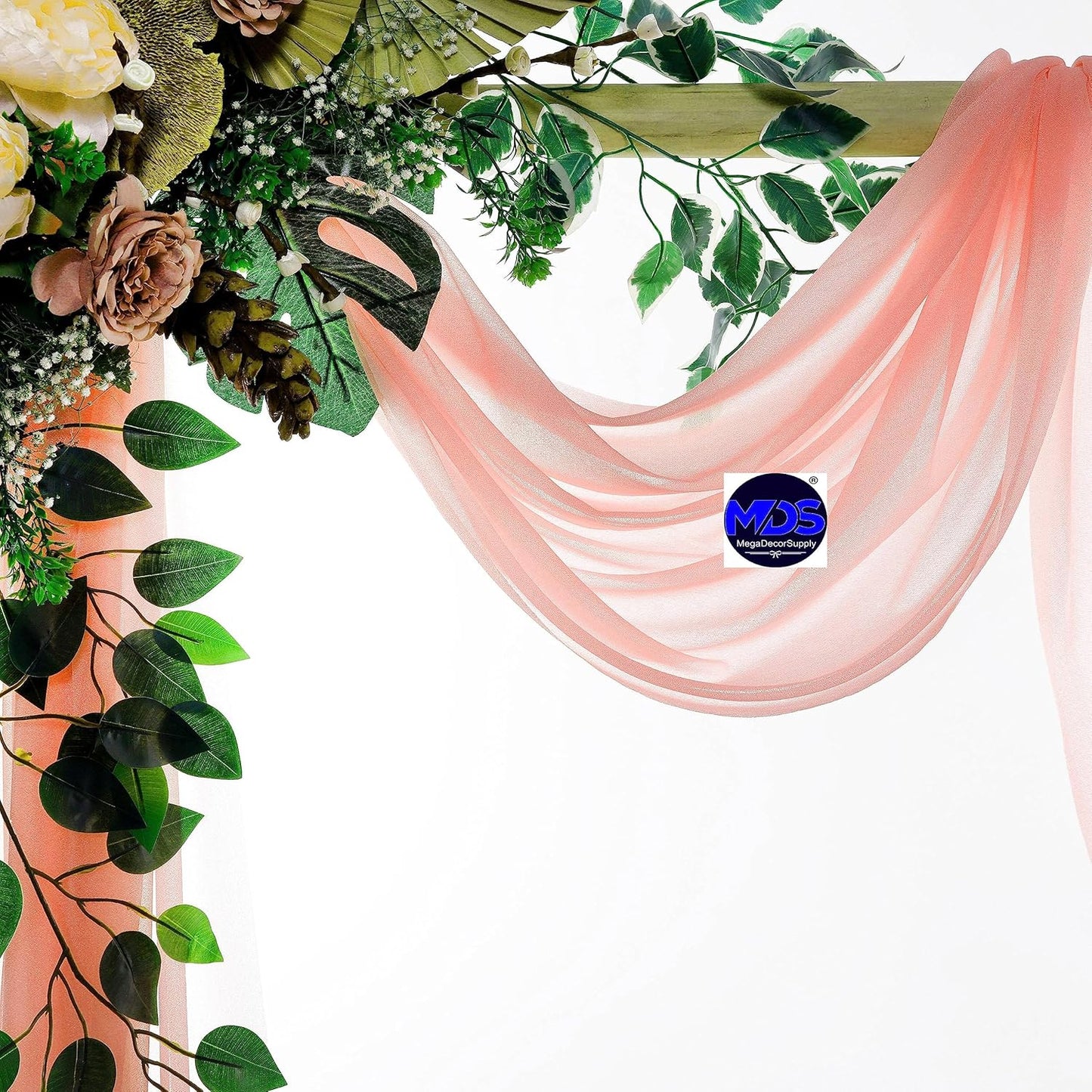 MDS Halloween Chiffon Draping Fabric - 1 Panel, 30" Wide x 20ft Long - Sheer Spooky Arbor & Canopy Drapery for Haunted House Backdrops, Party Ceilings, DIY Costumes & Themed Events - Peach