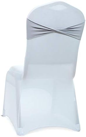 VDS Pack of 100 PCS | Light Silver | Spandex Chair Sashes Bows Without Buckle | Stretch Elastic Banquet Universal Folding Chair Band Tie with for Wedding Party Conference Celebration Event Decoration