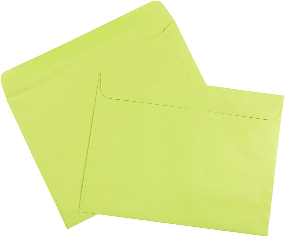 JAM PAPER 9 x 12 Booklet Colored Envelopes - Ultra Lime Green - Bulk 1000/Carton