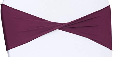 VDS Pack of 25 PCS | Eggplant | Spandex Chair Sashes Bows Without Buckle | Stretch Elastic Banquet Universal Folding Chair Band Tie with for Wedding Party Conference Celebration Event Decoration