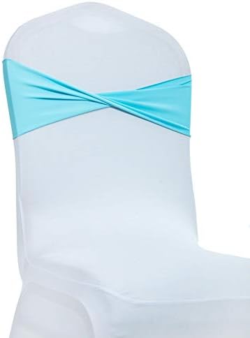 VDS Pack of 300 PCS | Aqua Blue| Spandex Chair Sashes Bows Without Buckle | Stretch Elastic Banquet Universal Folding Chair Band Tie with for Wedding Party Conference Celebration Event Decoration